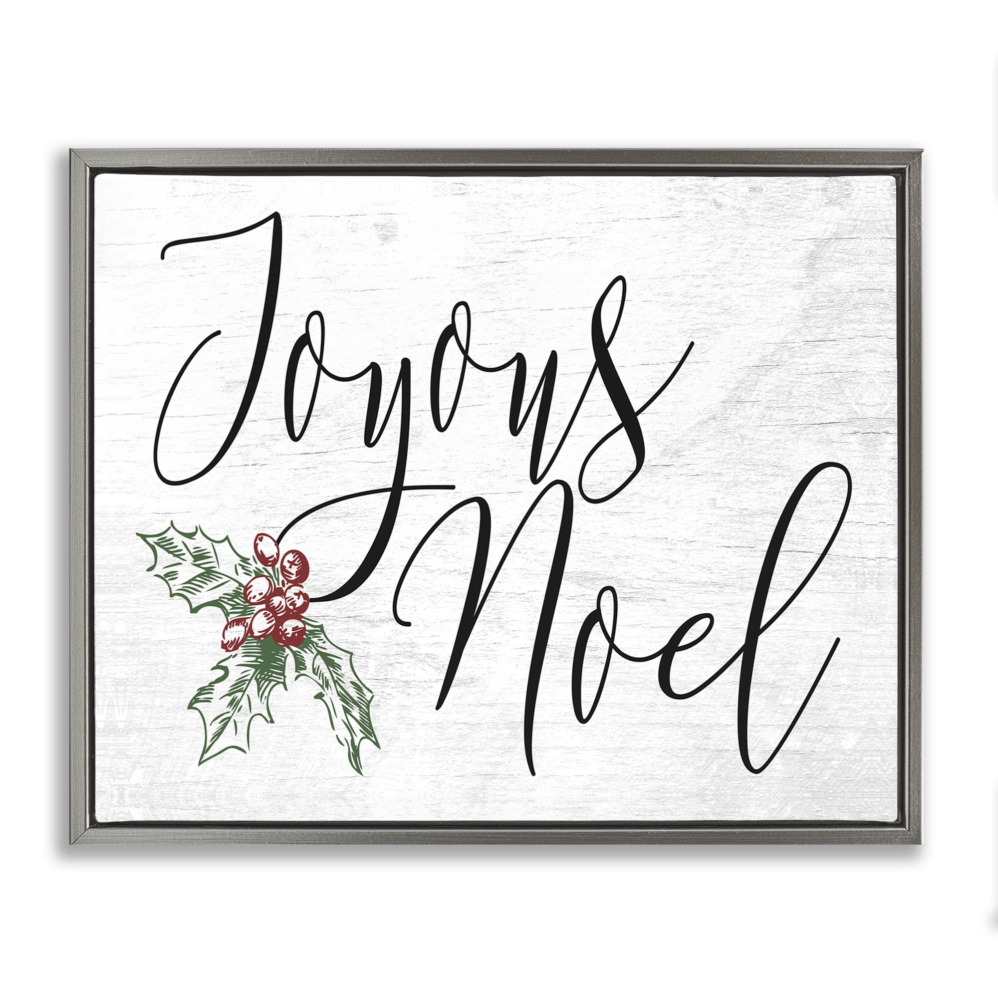 Stupell Industries Joyous Noel Christmas Botanicals Holiday Painting Gray Floater Framed Canvas Art Print Wall Art, 21 x 17
