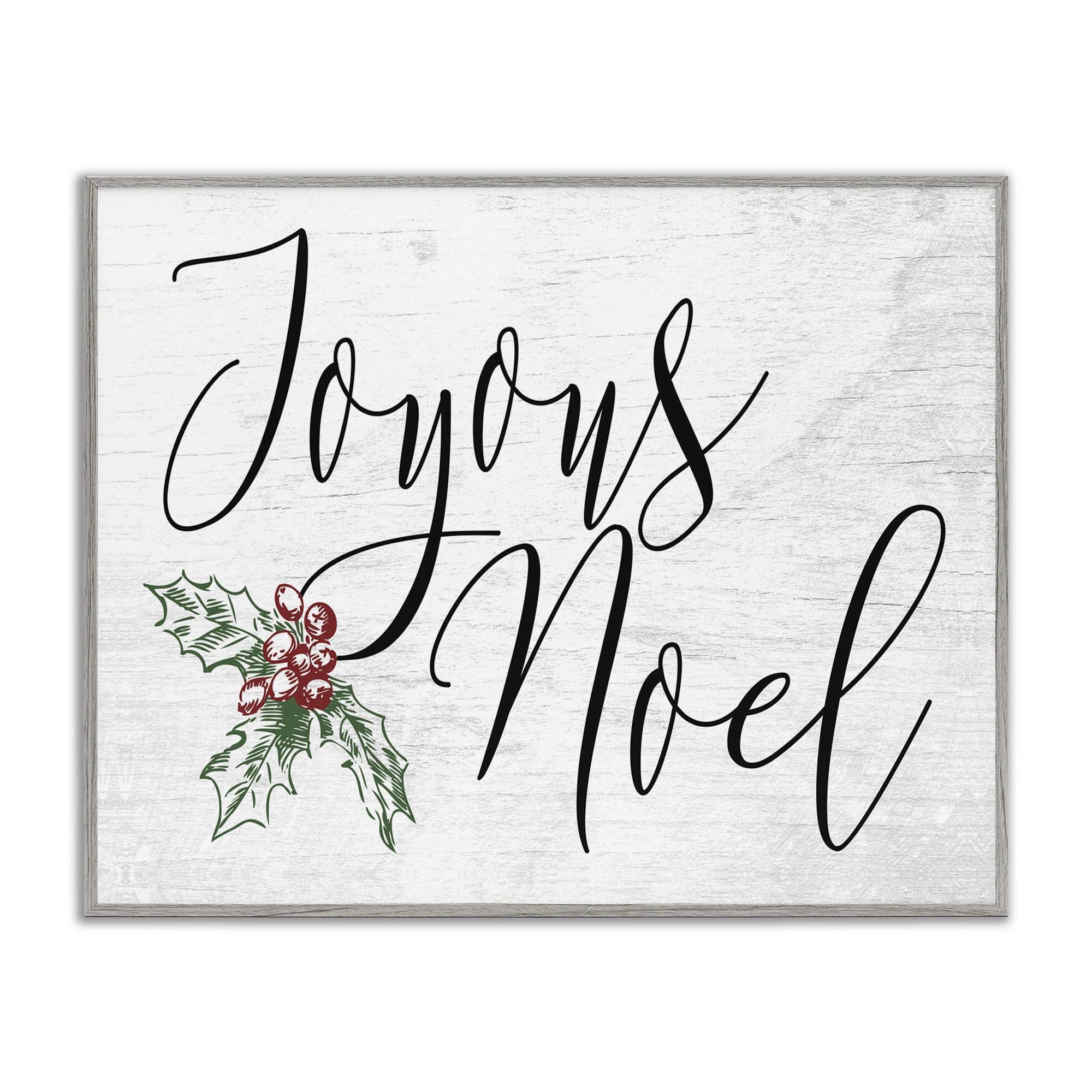 Stupell Industries Joyous Noel Christmas Botanicals Holiday Painting Gray Framed Art Print Wall Art, 30 x 24