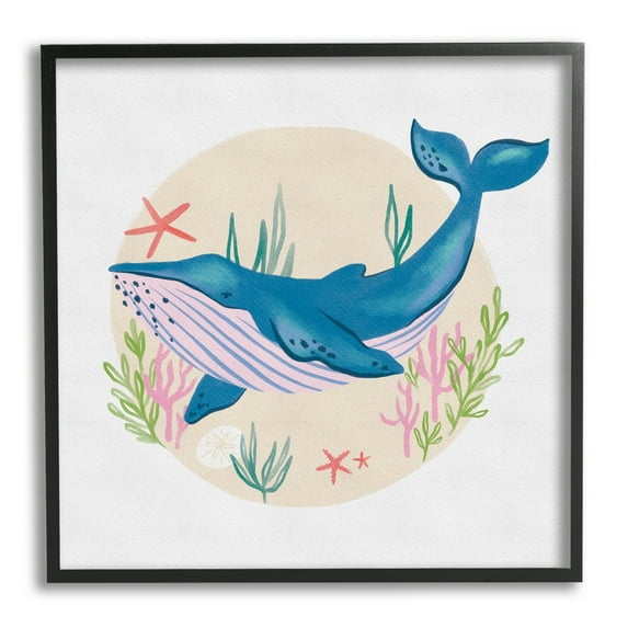 Stupell Industries Joyous Whale Roaming Seaweed Deep Ocean Marine Mammal,12 x 12, Design by Deborah Curiel