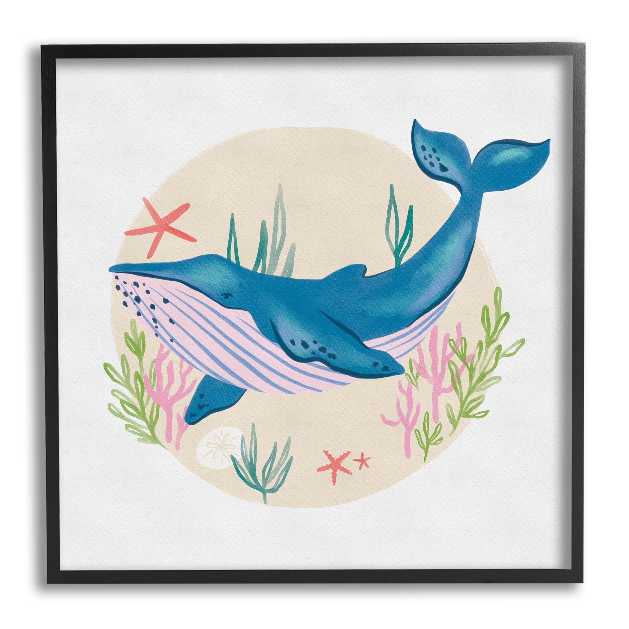 Stupell Industries Joyous Whale Roaming Seaweed Deep Ocean Marine Mammal,24 x 24, Design by Deborah Curiel