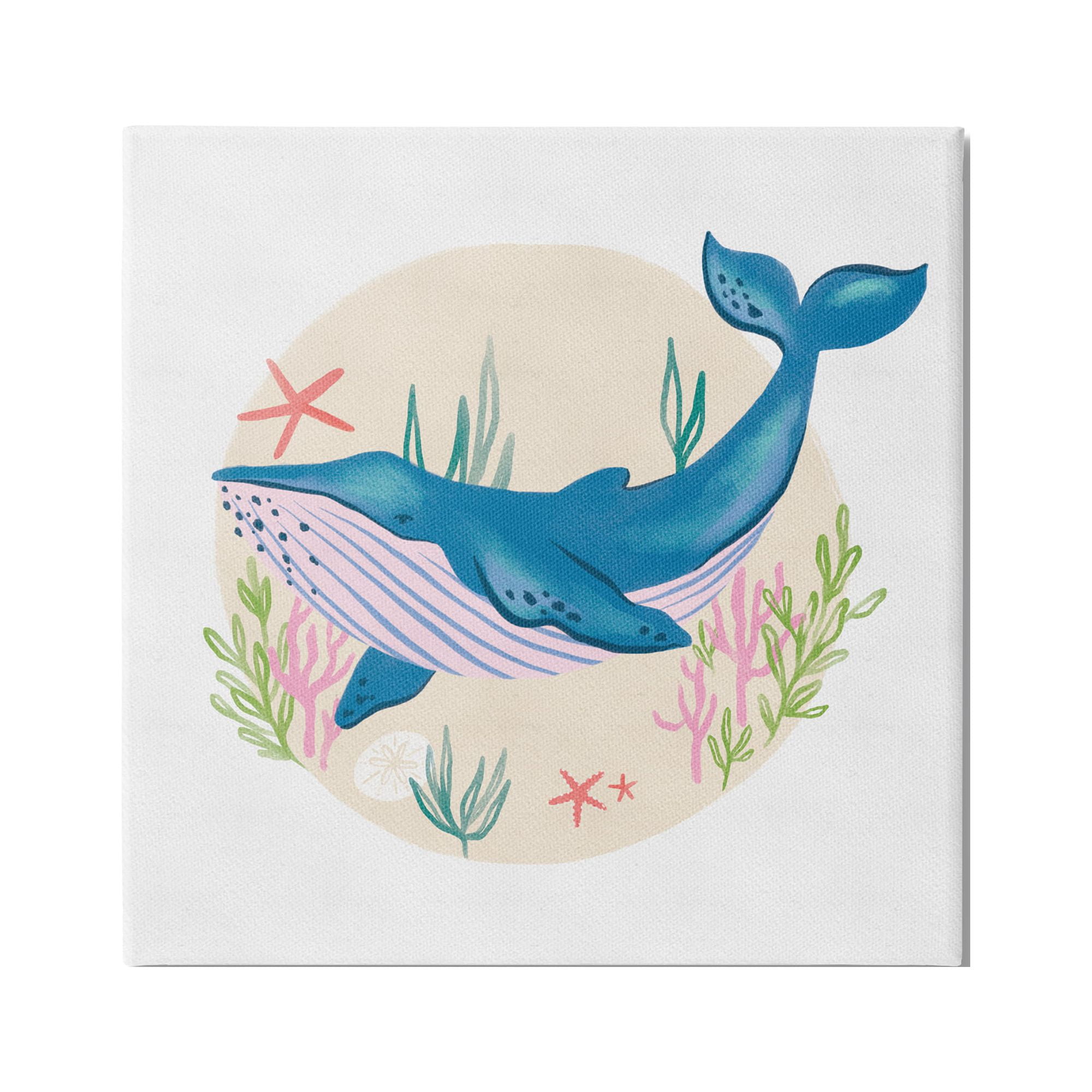 Stupell Industries Joyous Whale Roaming Seaweed Deep Ocean Marine Mammal,36 x 36, Design by Deborah Curiel