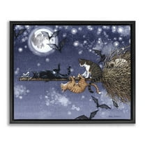 Stupell Industries Joyriding Cats on Broom Holiday Painting Black Floater Framed Art Print Wall Art, 21 x 17