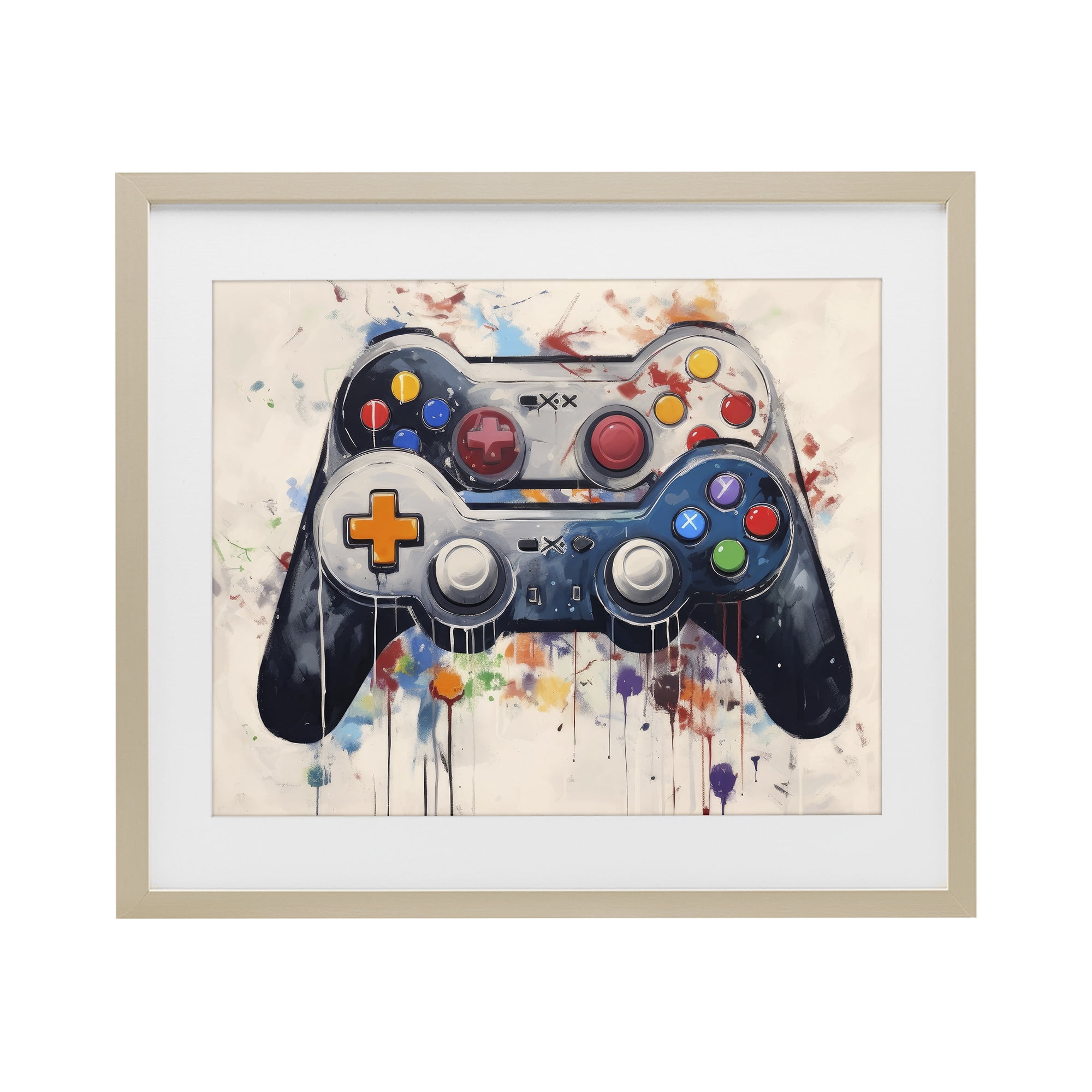 Stupell Industries Joystick Journeys Controller Duo Birch Framed Print Under Glass, design by Lazar Studio