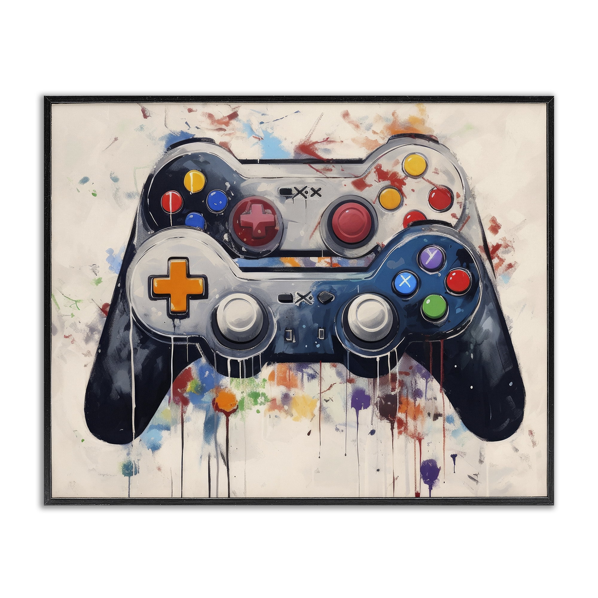 Stupell Industries Joystick Journeys Controller Duo Black Framed Giclee Art, design by Lazar Studio