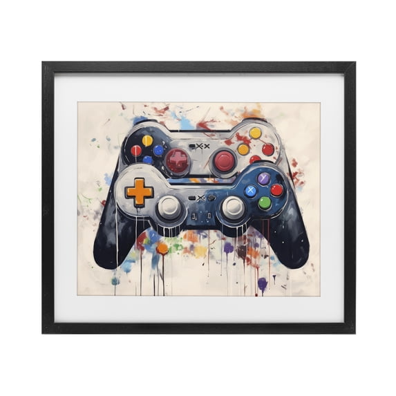 Stupell Industries Contemporary Joystick Journeys Controller Duo Black Framed Print Under Glass, 21 x 17, by Lazar Studio