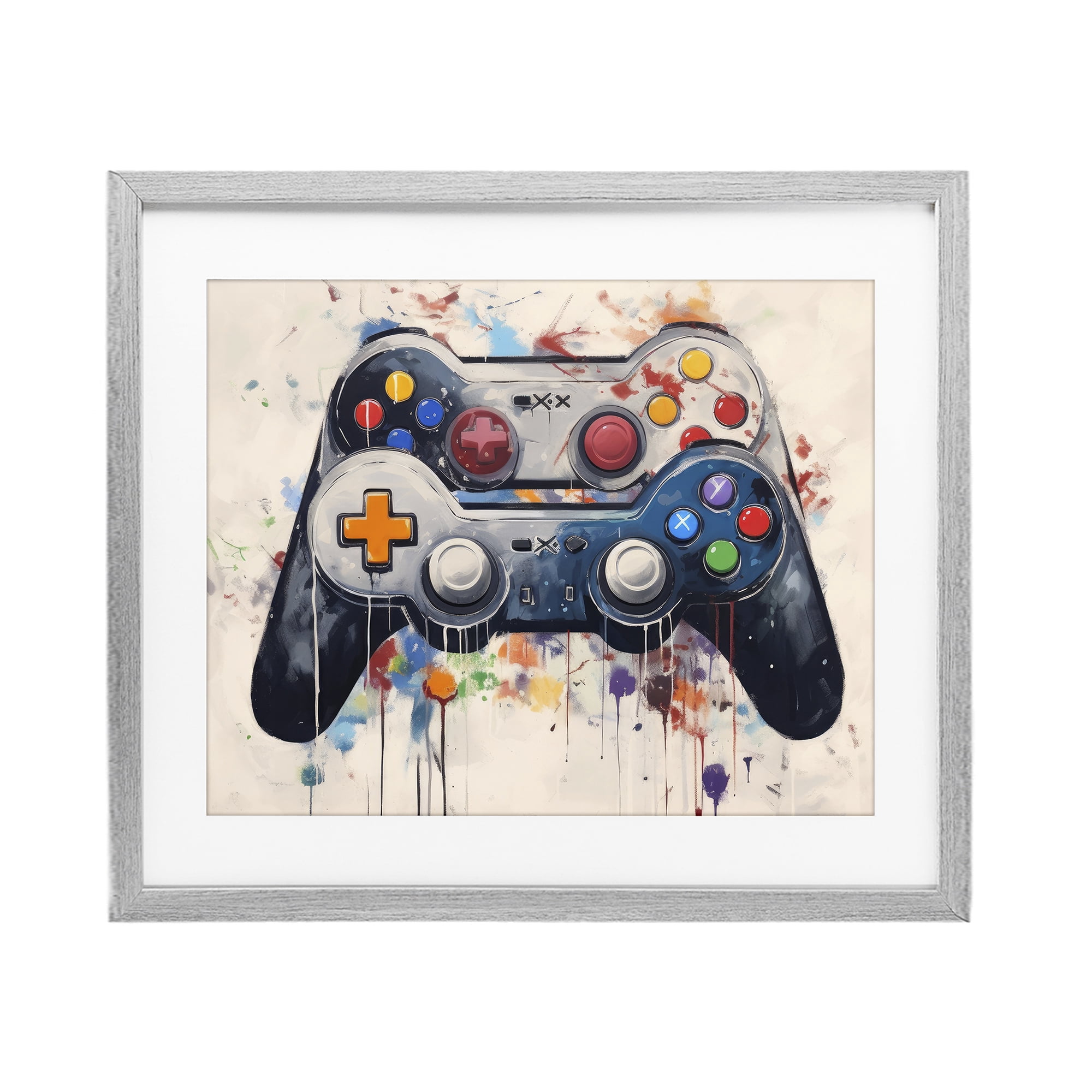 Stupell Industries Joystick Journeys Controller Duo Gray Framed Print Under Glass, design by Lazar Studio