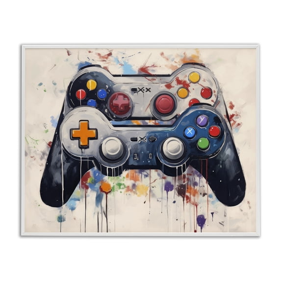 Stupell Industries Contemporary Joystick Journeys Controller Duo White Framed Giclee Art, 20 x 16, by Lazar Studio