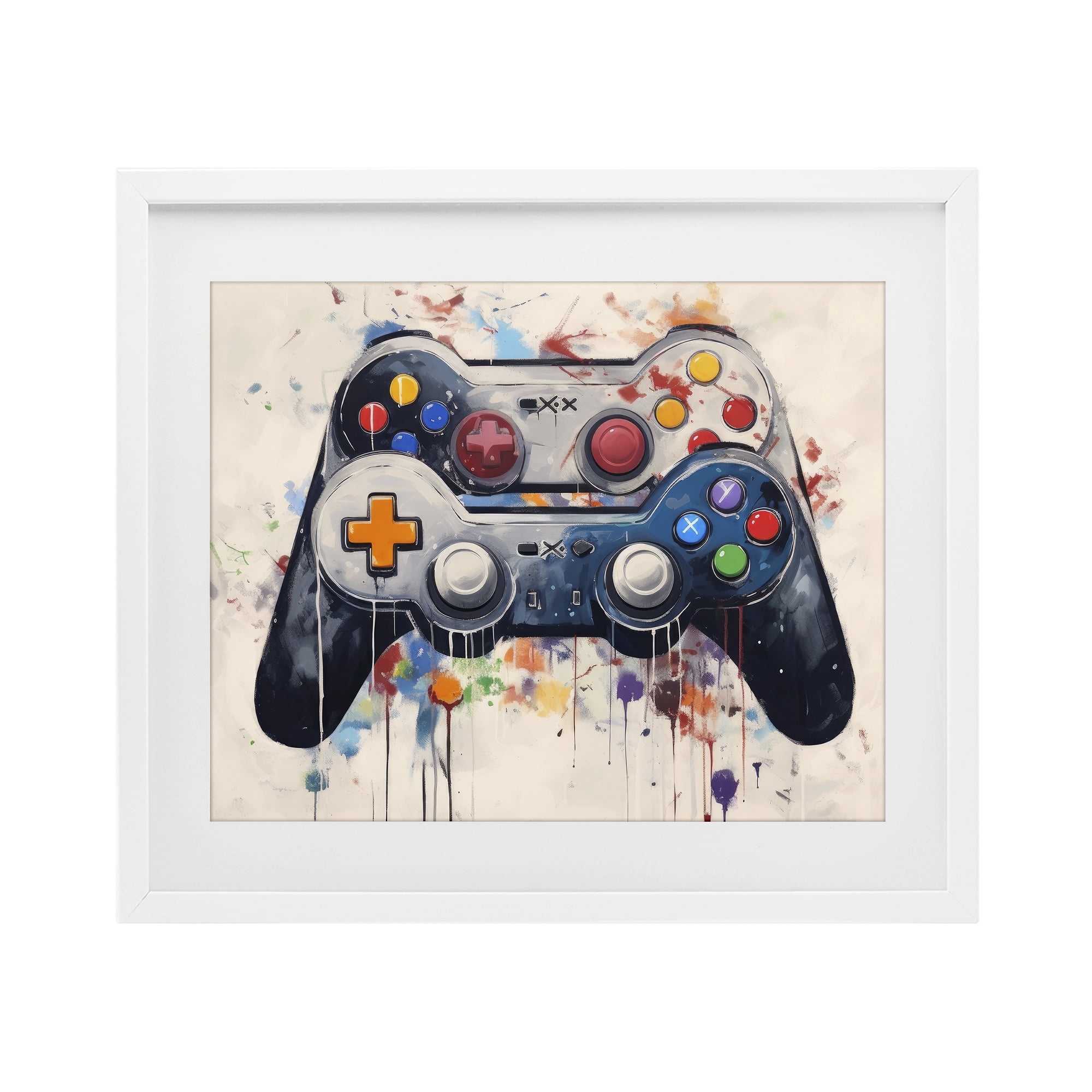 Stupell Industries Joystick Journeys Controller Duo White Framed Print Under Glass, design by Lazar Studio