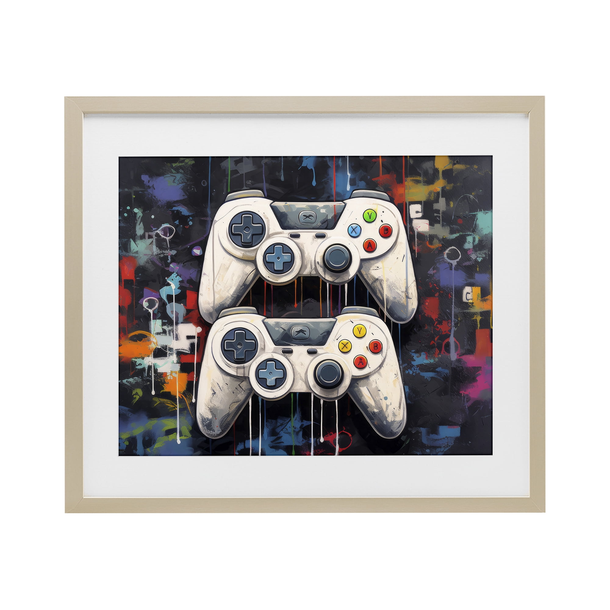Stupell Industries Joystick Journeys with Paint Splatter Birch Framed Print Under Glass, design by Lazar Studio