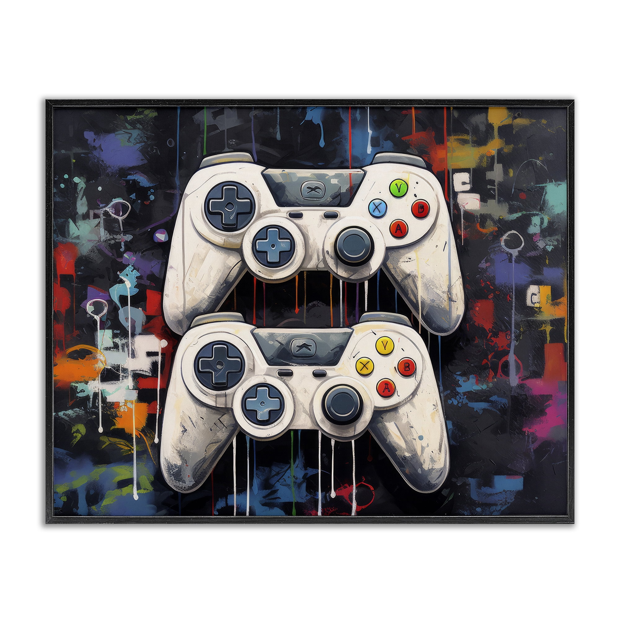 Stupell Industries Joystick Journeys with Paint Splatter Black Framed Giclee Art, design by Lazar Studio