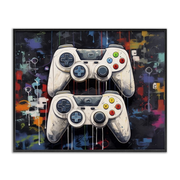 Stupell Industries Contemporary Joystick Journeys with Paint Splatter Black Framed Giclee Art, 14 x 11, by Lazar Studio