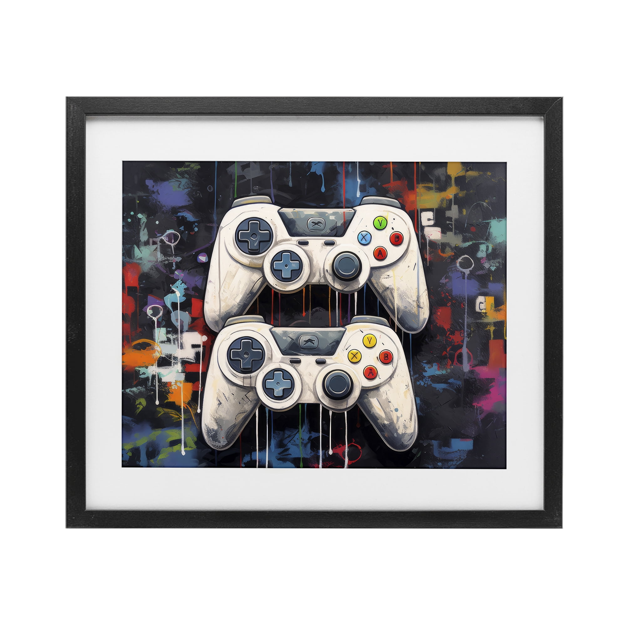 Stupell Industries Joystick Journeys with Paint Splatter Black Framed Print Under Glass, design by Lazar Studio