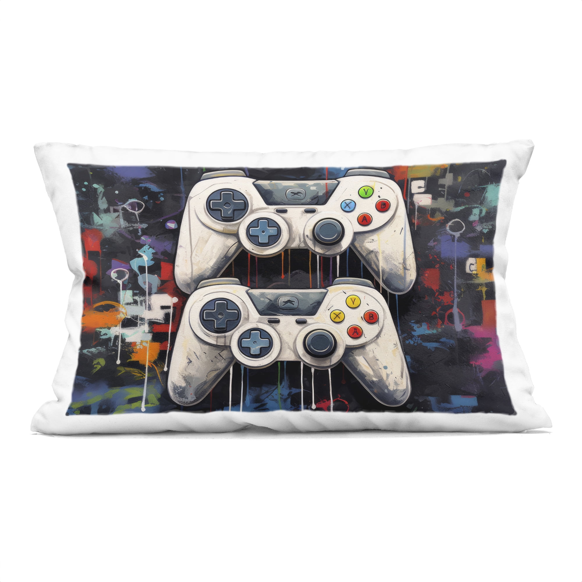 Stupell Industries Joystick Journeys with Paint Splatter Decorative Printed Throw Pillow, design by Lazar Studio, 14 x 7 x 20