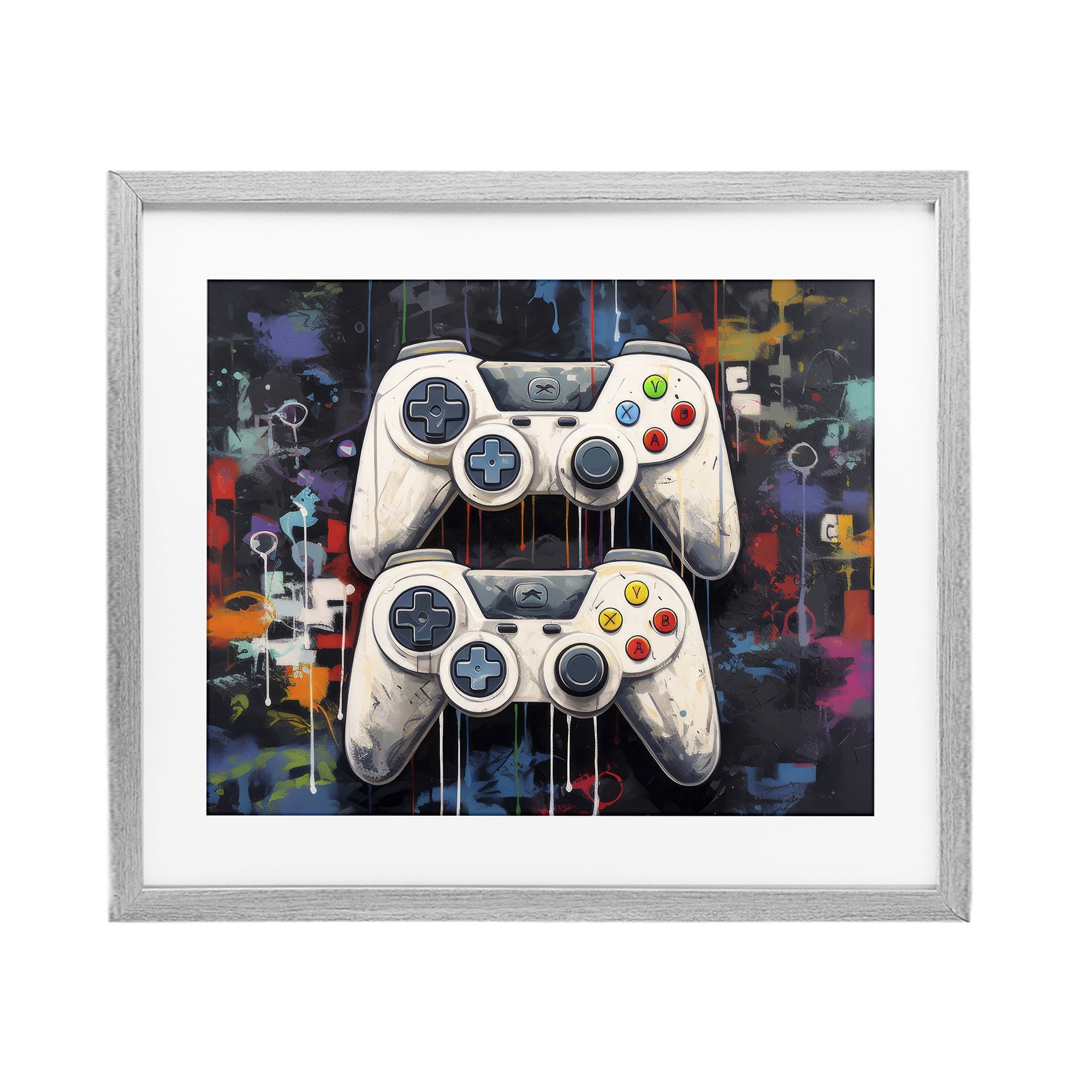 Stupell Industries Joystick Journeys with Paint Splatter Gray Framed Print Under Glass, design by Lazar Studio