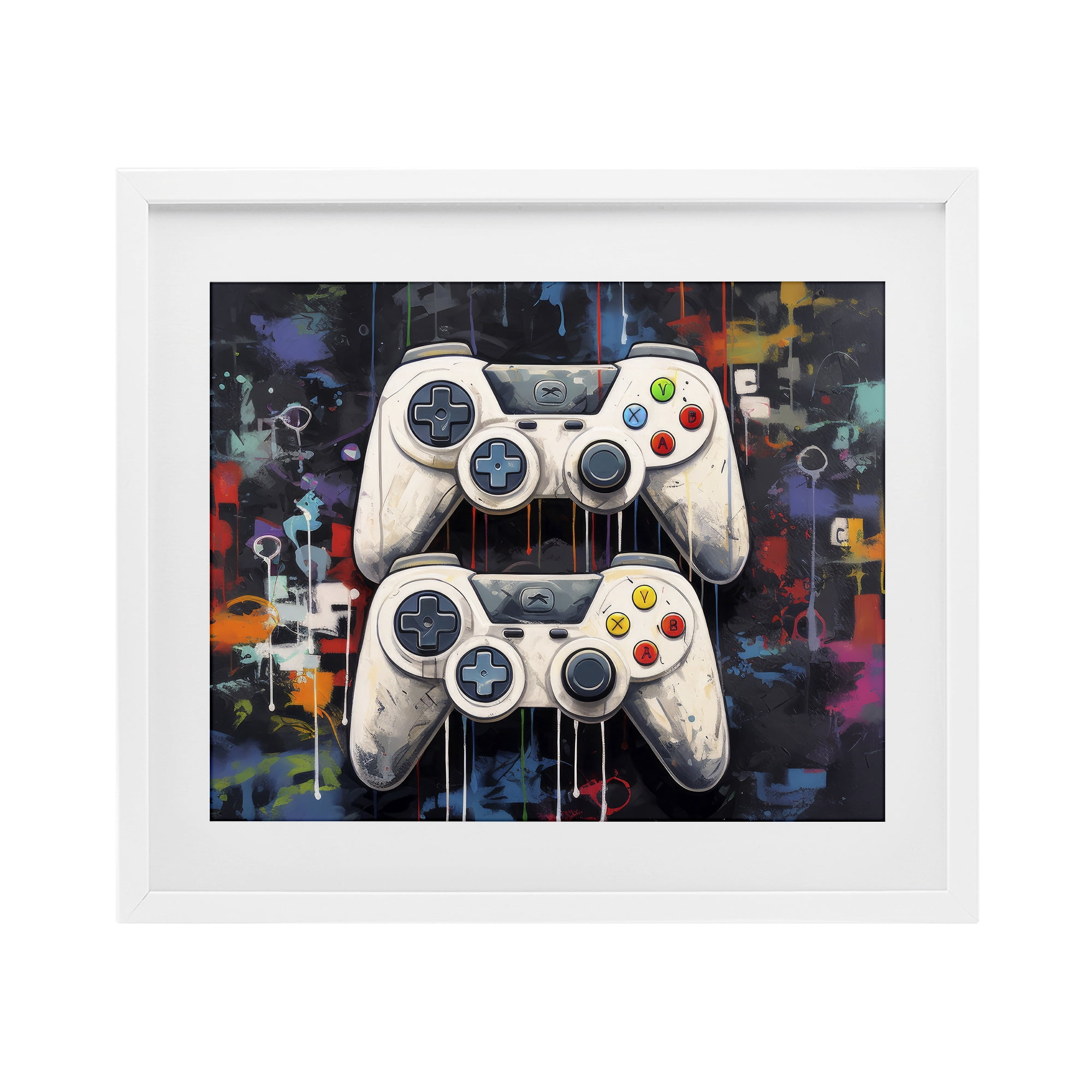 Stupell Industries Joystick Journeys with Paint Splatter White Framed Print Under Glass, design by Lazar Studio