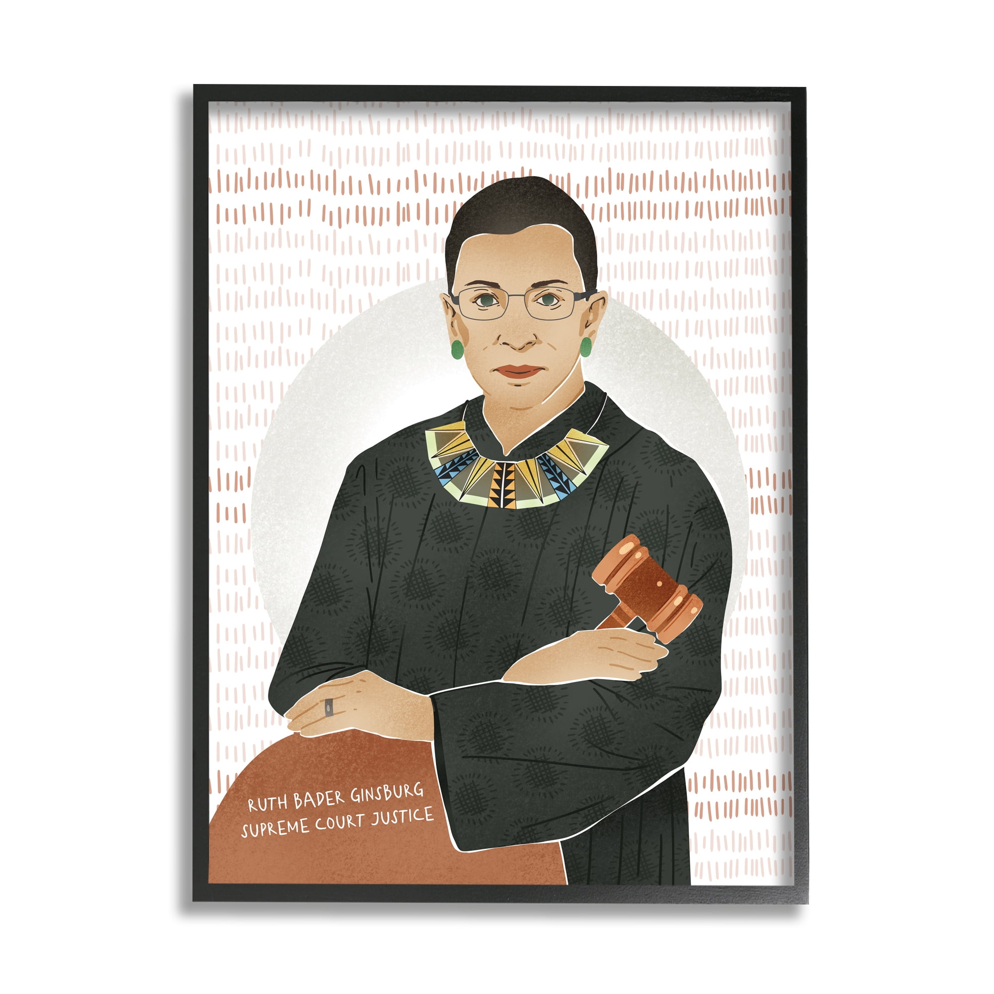 Stupell Industries Judge Ginsburg With Gavel Over Abstract Pattern Novelty Painting Black Framed Art Print Wall Art, 16 x 20