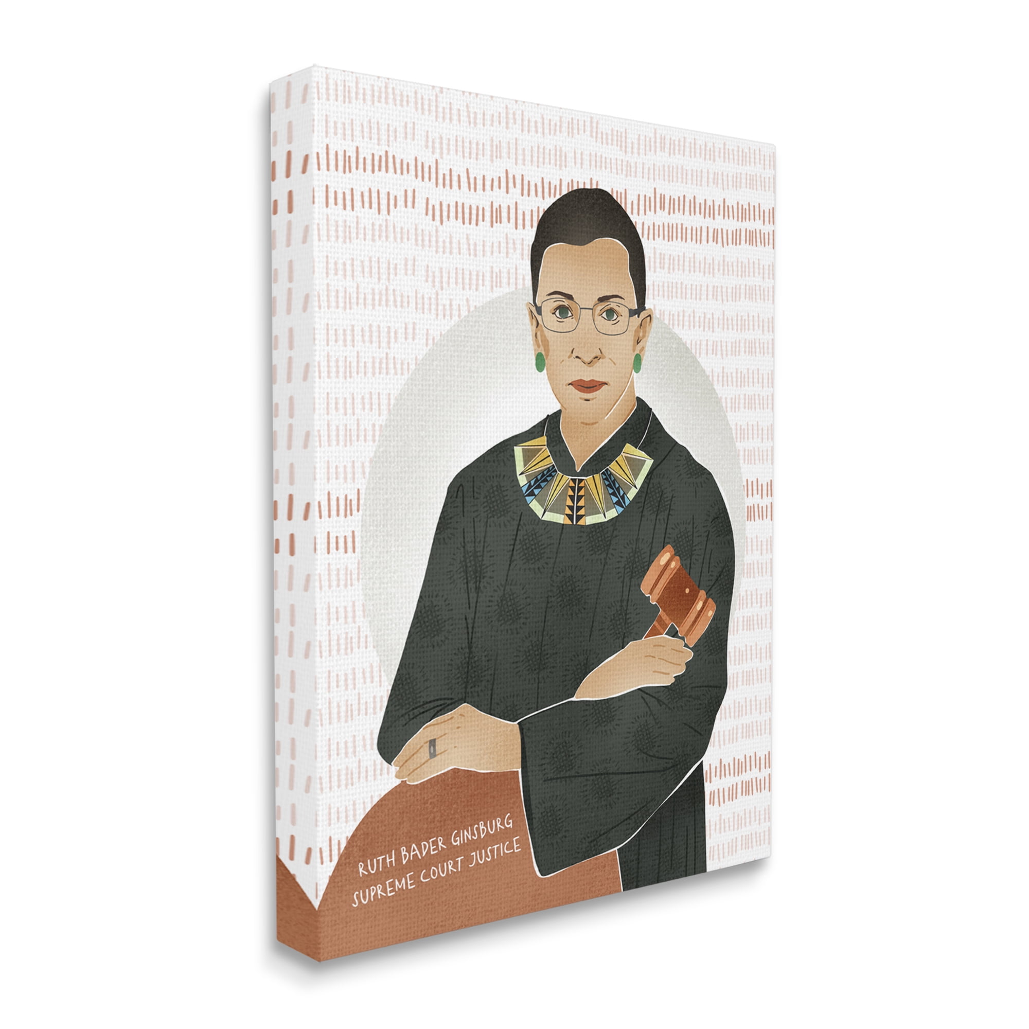 Stupell Industries Judge Ginsburg With Gavel Over Abstract Pattern Novelty Painting Gallery Wrapped Canvas Art Print Wall Art, 24 x 30