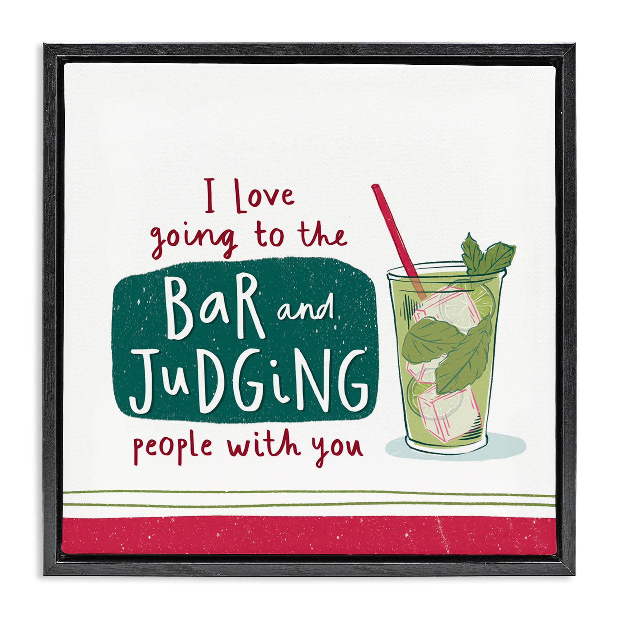 Stupell Industries Judging You Humor Food & Beverage Painting Black Floater Framed Canvas Art Print Wall Art, 18 x 18
