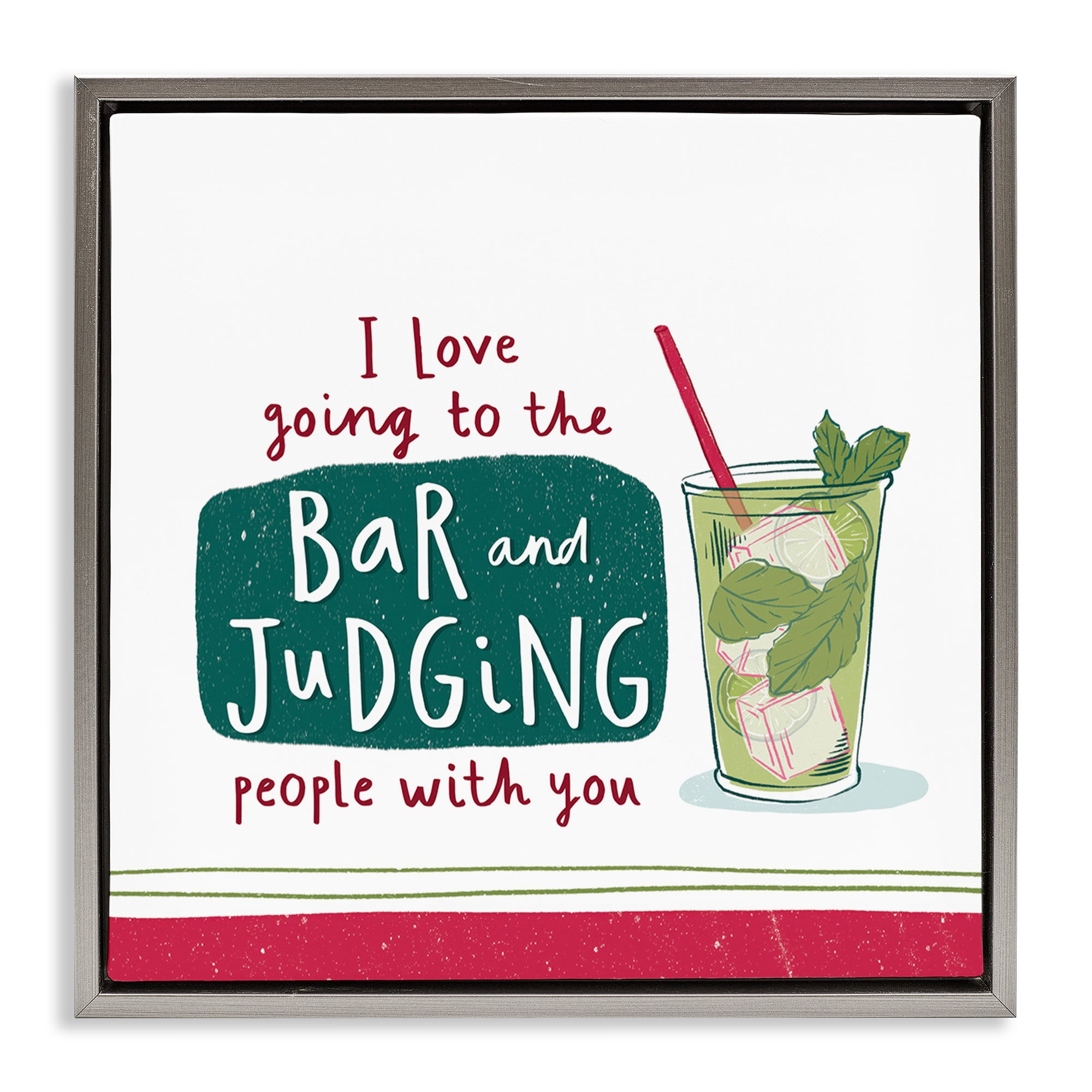 Stupell Industries Judging You Humor Food & Beverage Painting Gray Floater Framed Canvas Art Print Wall Art, 25 x 25