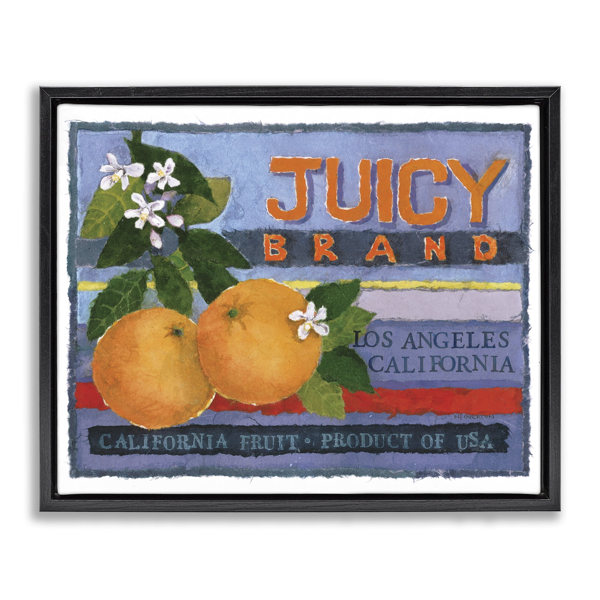 Stupell Industries Juicy Brand Oranges Food & Beverage Painting Black Floater Framed Art Print Wall Art, 31 x 25