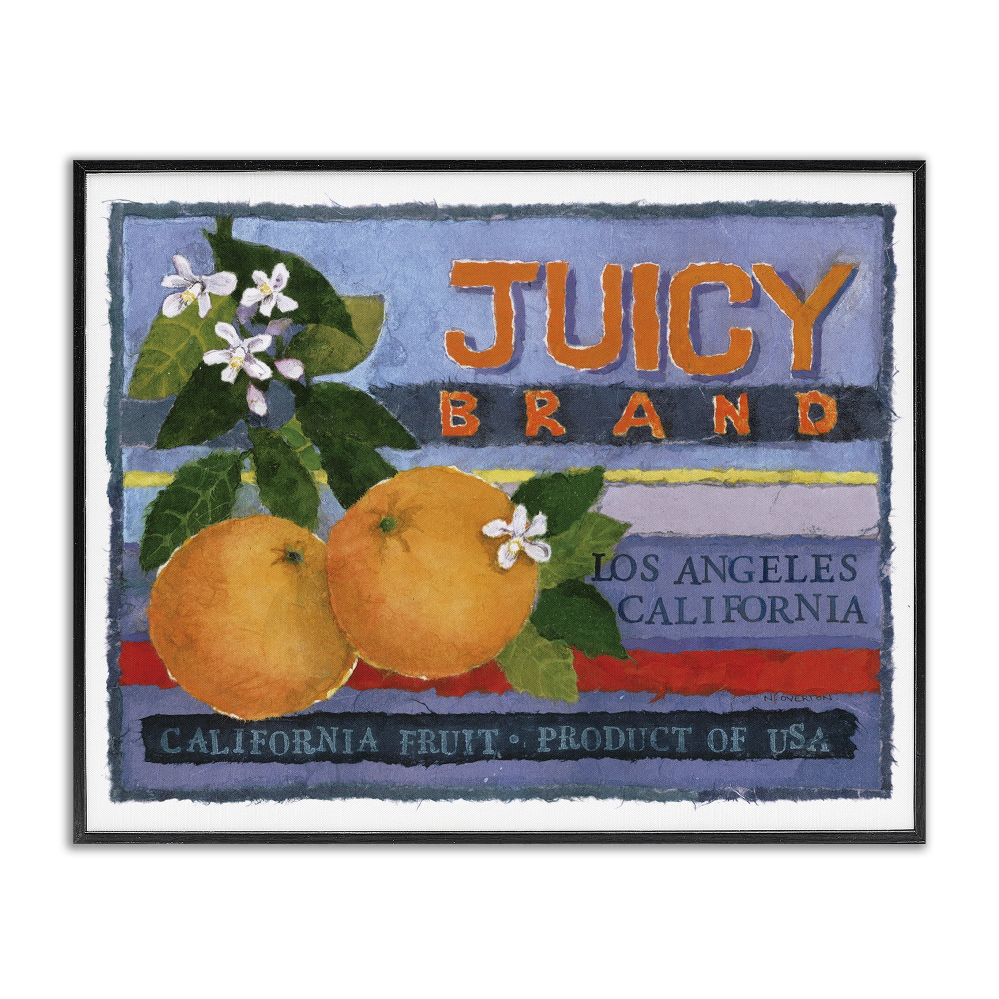 Stupell Industries Juicy Brand Oranges Food & Beverage Painting Black Framed Art Print Wall Art, 30 x 24