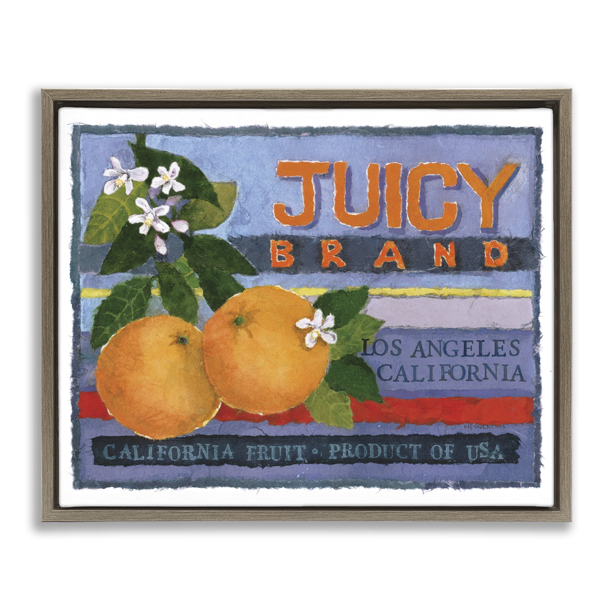 Stupell Industries Juicy Brand Oranges Food & Beverage Painting Brown Floater Framed Art Print Wall Art, 21 x 17
