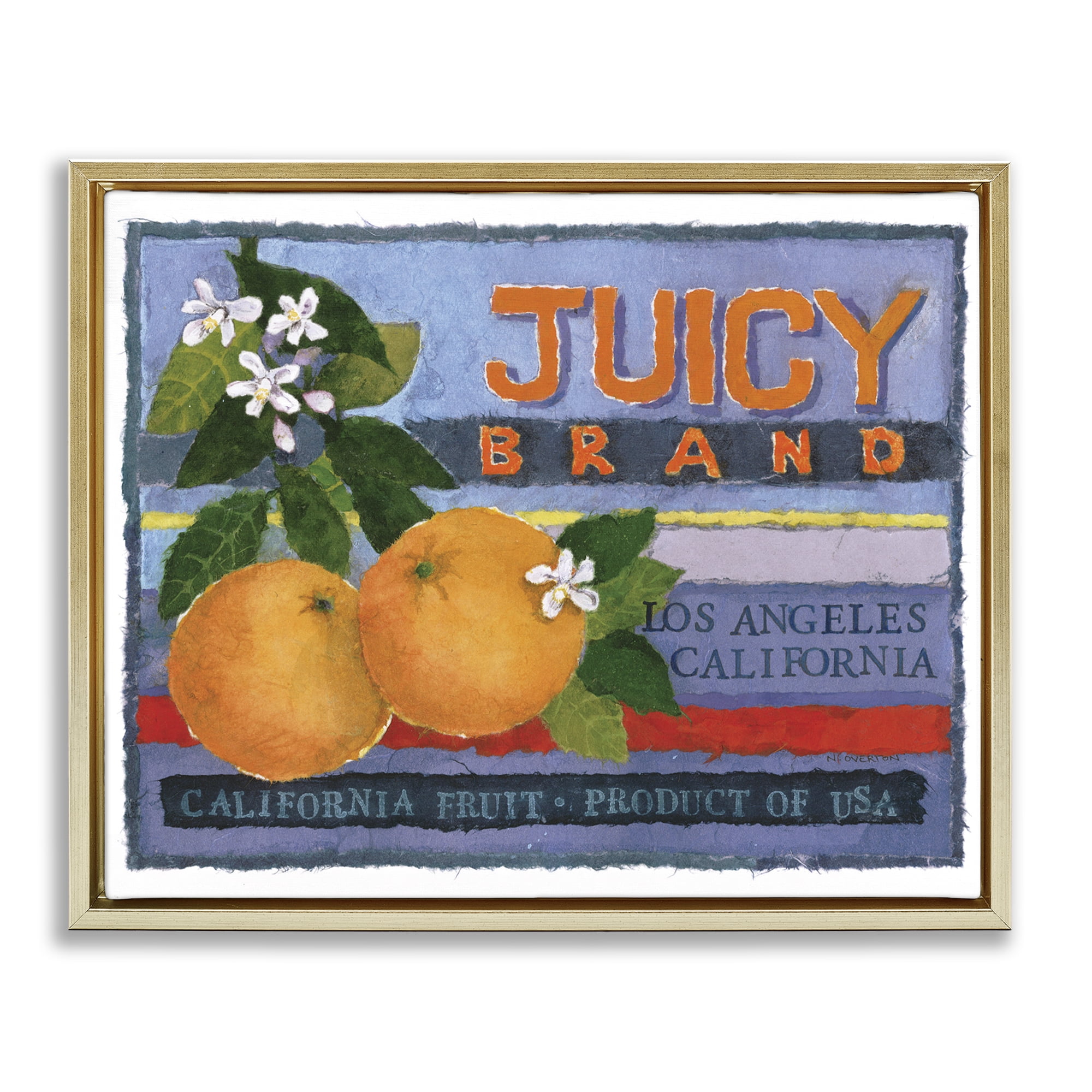 Stupell Industries Juicy Brand Oranges Food & Beverage Painting Gold Floater Framed Art Print Wall Art, 21 x 17