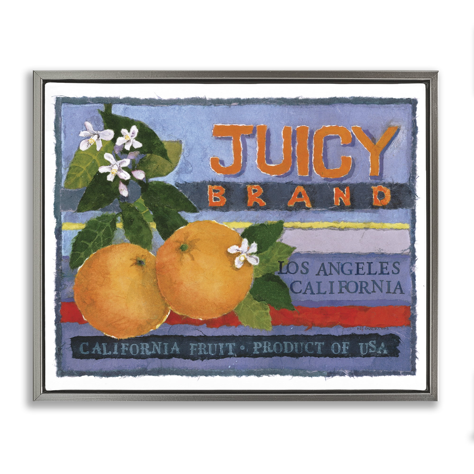 Stupell Industries Juicy Brand Oranges Food & Beverage Painting Gray Floater Framed Art Print Wall Art, 31 x 25