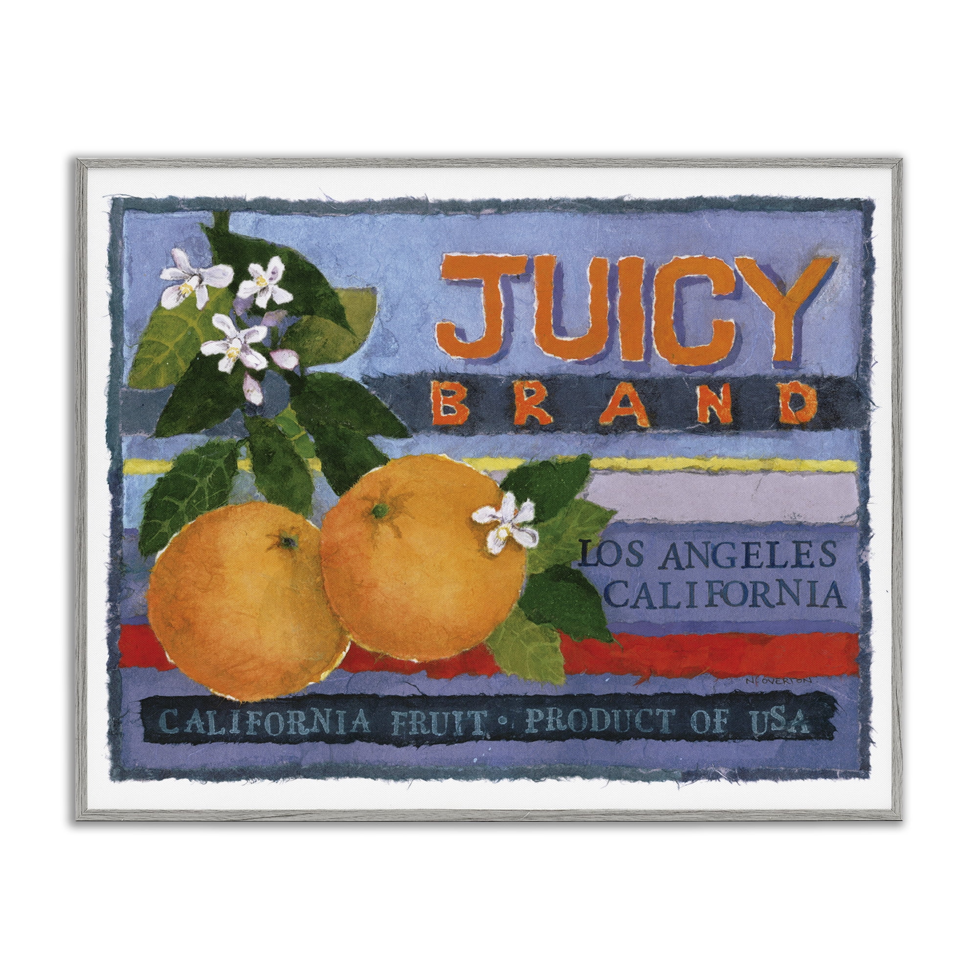Stupell Industries Juicy Brand Oranges Food & Beverage Painting Gray Framed Art Print Wall Art, 14 x 11