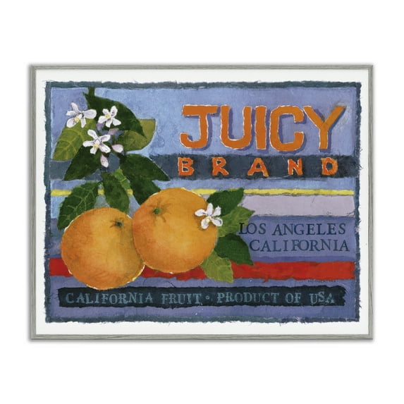 Stupell Industries Juicy Brand Oranges Food & Beverage Painting Gray Framed Art Print Wall Art, 30 x 24