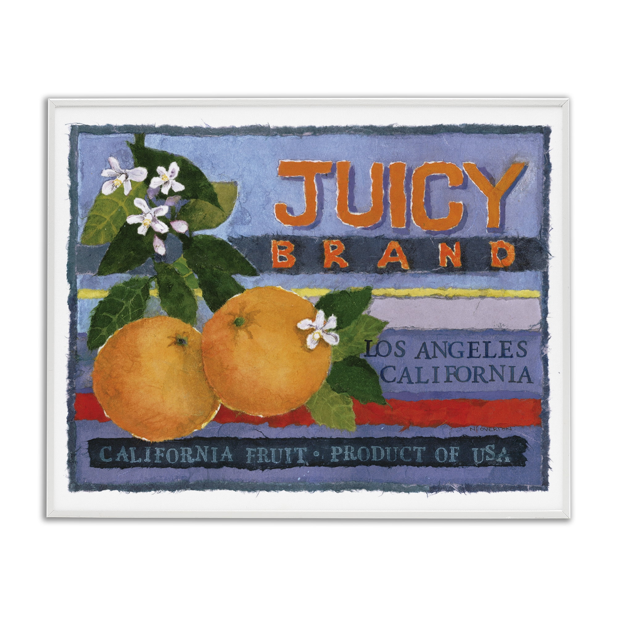 Stupell Industries Juicy Brand Oranges Food & Beverage Painting White Framed Art Print Wall Art, 30 x 24
