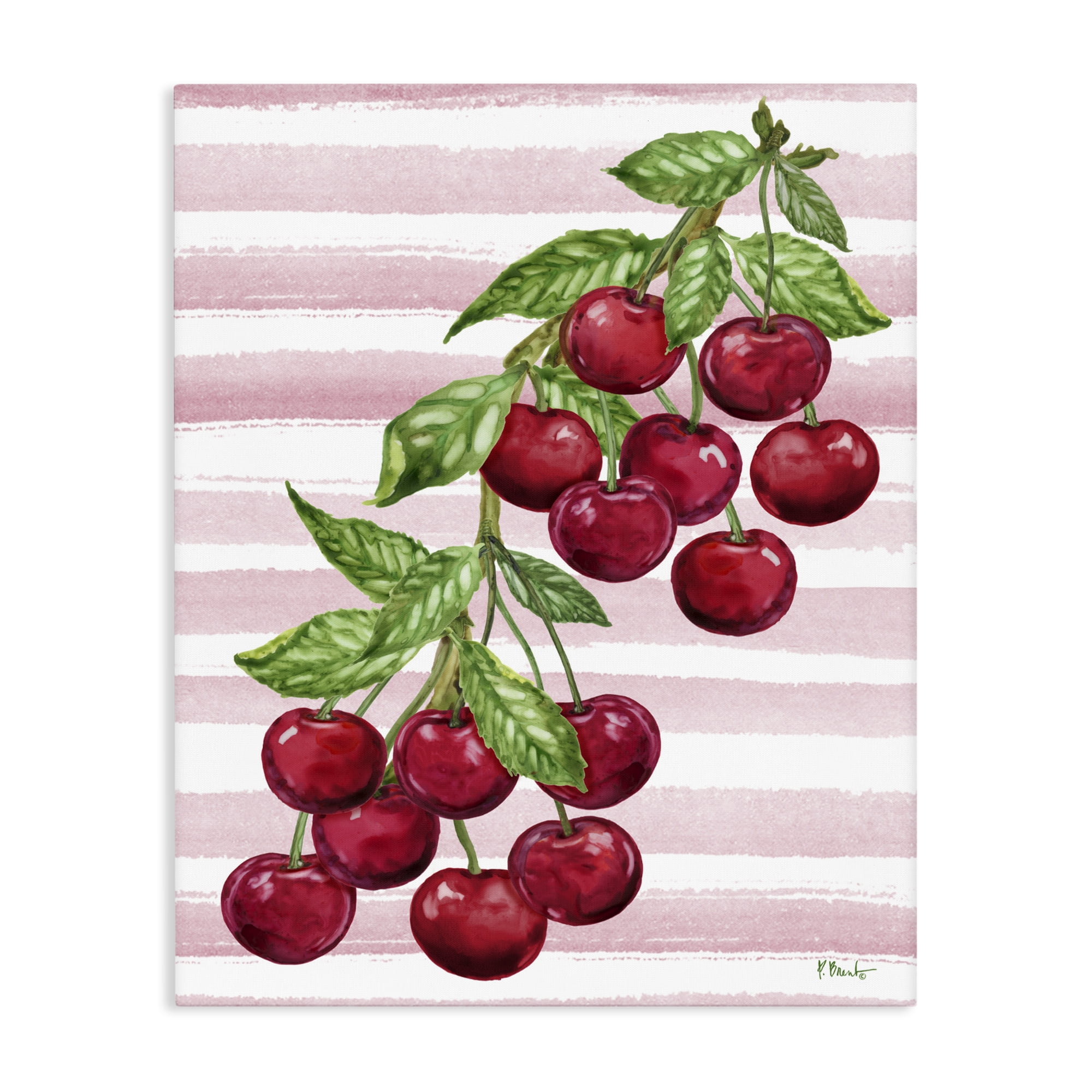 Stupell Industries Juicy Cherry Vine on Stripes Canvas Wall Art, design by Paul Brent