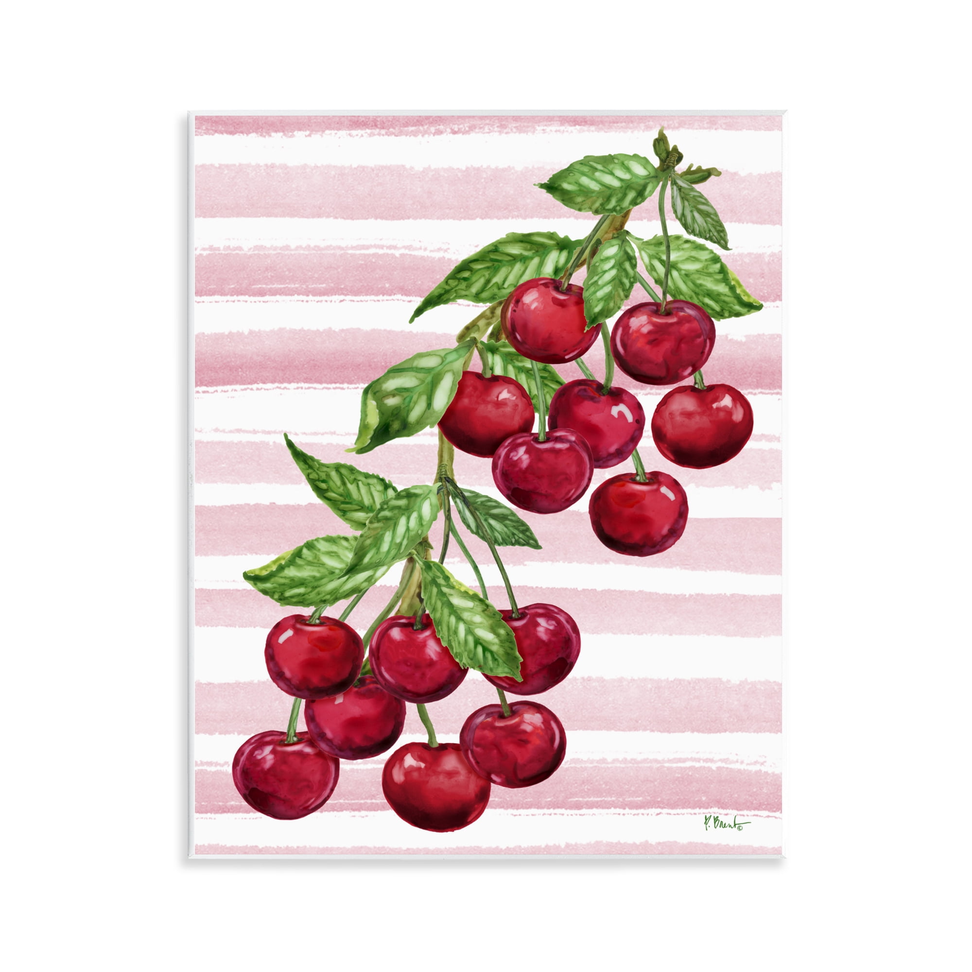 Stupell Industries Juicy Cherry Vine on Stripes Wall Plaque Art, design by Paul Brent