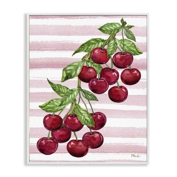Stupell Industries French Country Juicy Cherry Vine on Stripes White Framed Giclee Art, 16 x 20, by Paul Brent