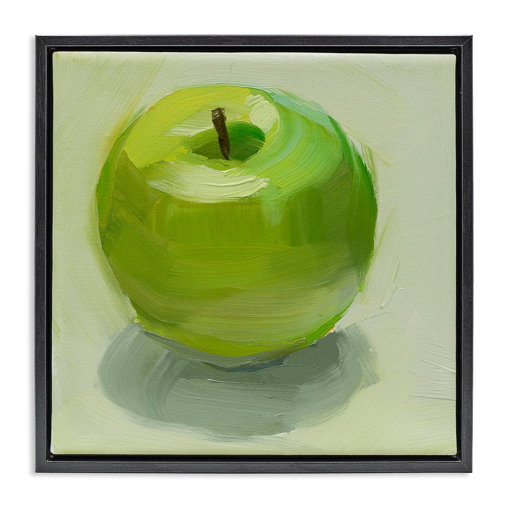 Stupell Industries Juicy Green Apple Food & Beverage Painting Black Floater Framed Canvas Art Print Wall Art, 18 x 18