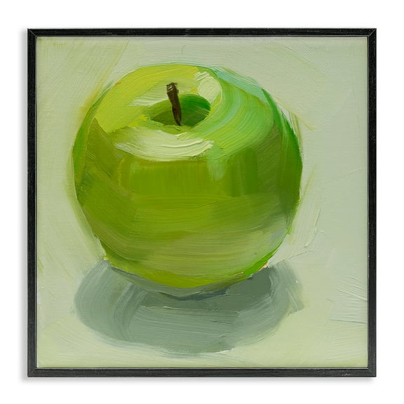 Stupell Industries Juicy Green Apple Food & Beverage Painting Black Framed Art Print Wall Art, 12 x 12
