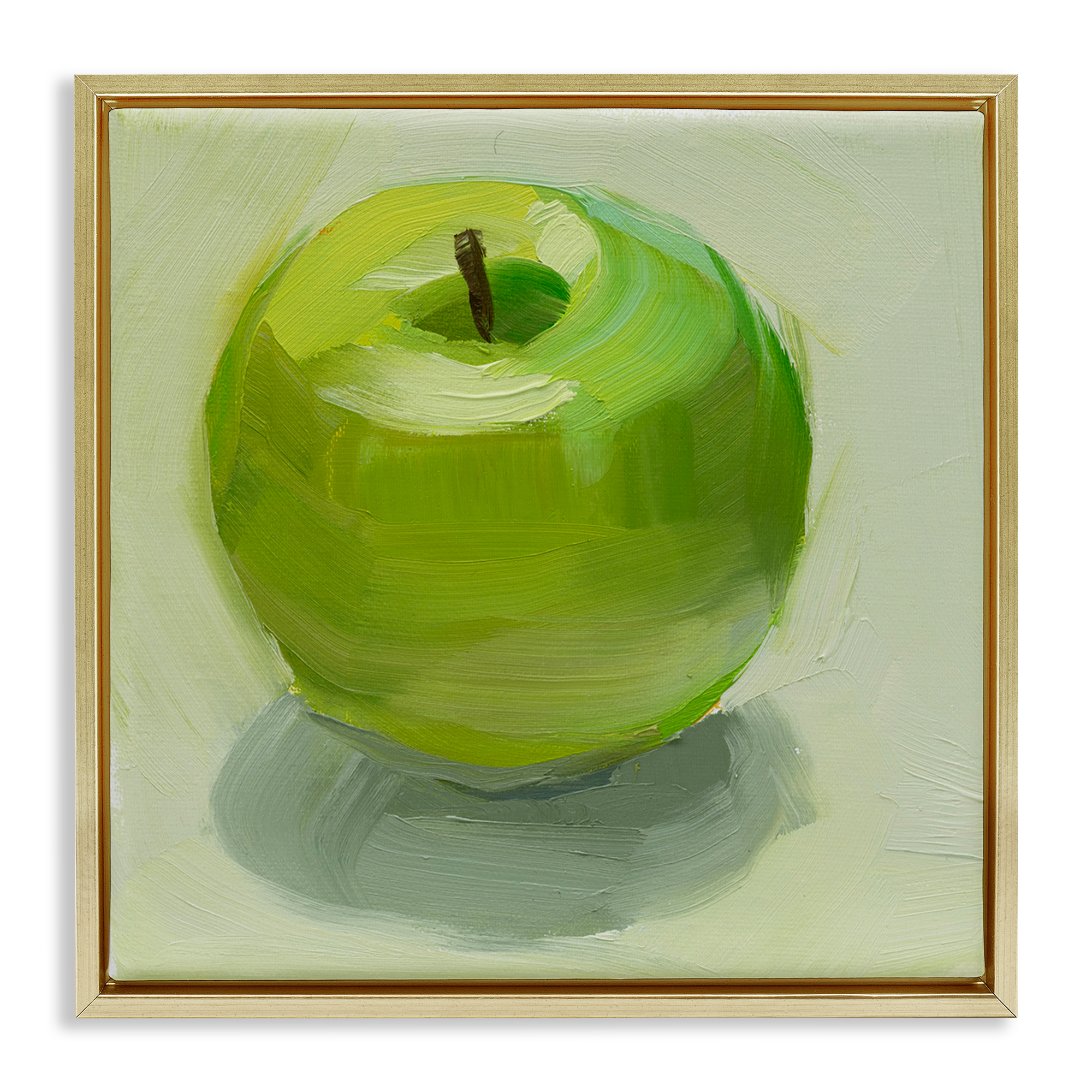 Stupell Industries Juicy Green Apple Food & Beverage Painting Gold Floater Framed Canvas Art Print Wall Art, 25 x 25