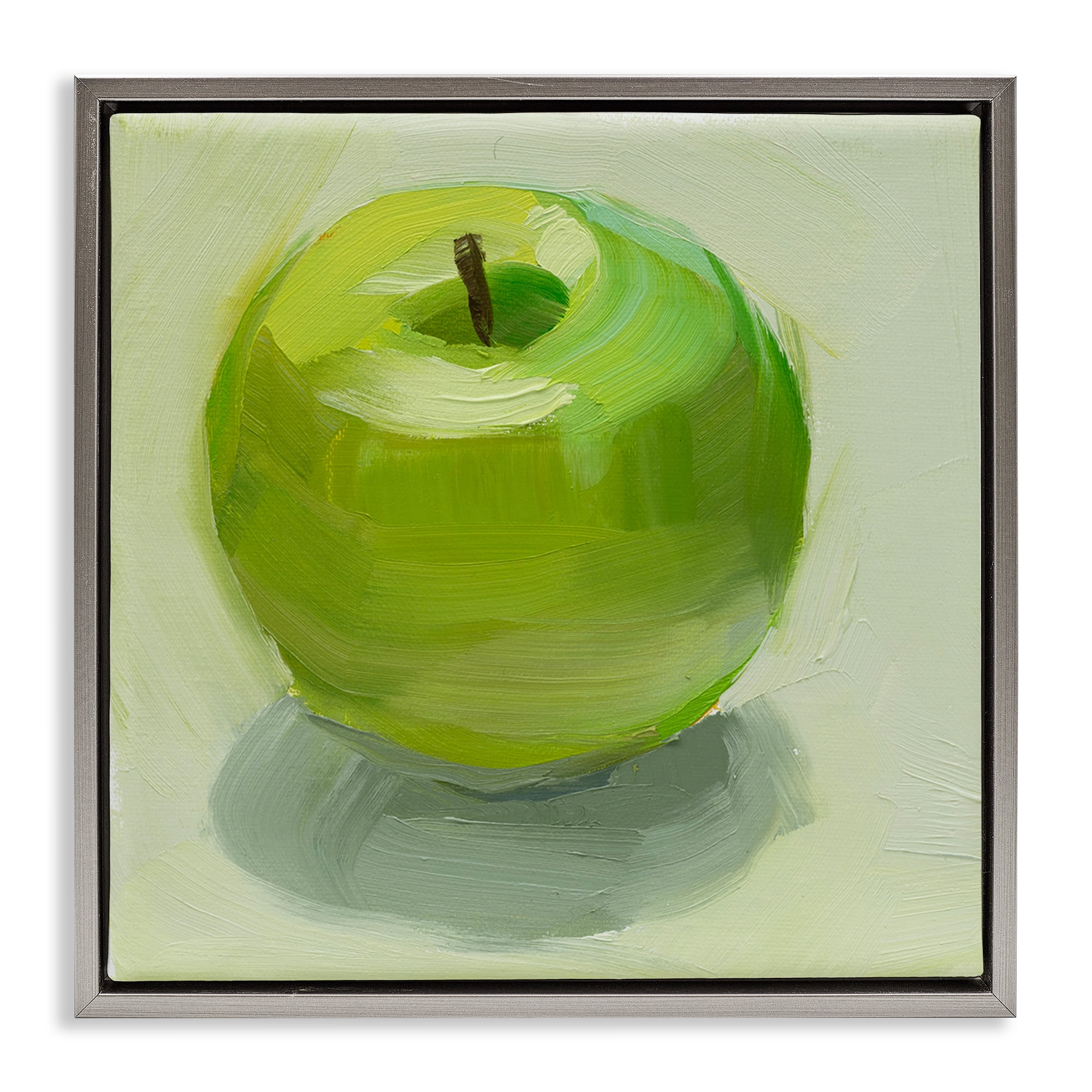 Stupell Industries Juicy Green Apple Food & Beverage Painting Gray Floater Framed Canvas Art Print Wall Art, 25 x 25