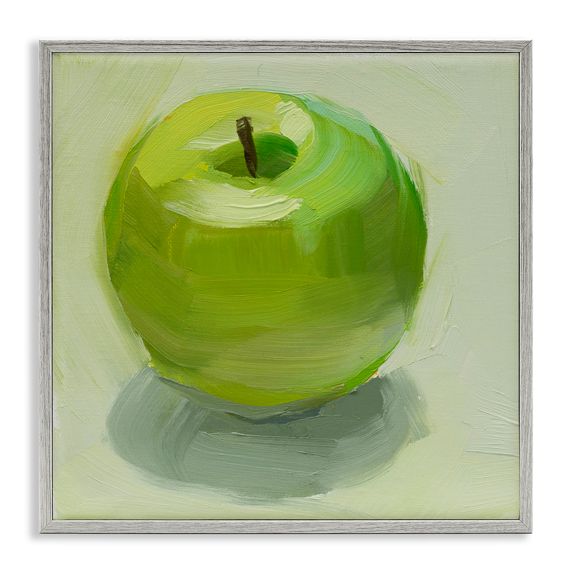 Stupell Industries Juicy Green Apple Food & Beverage Painting Gray Framed Art Print Wall Art, 12 x 12