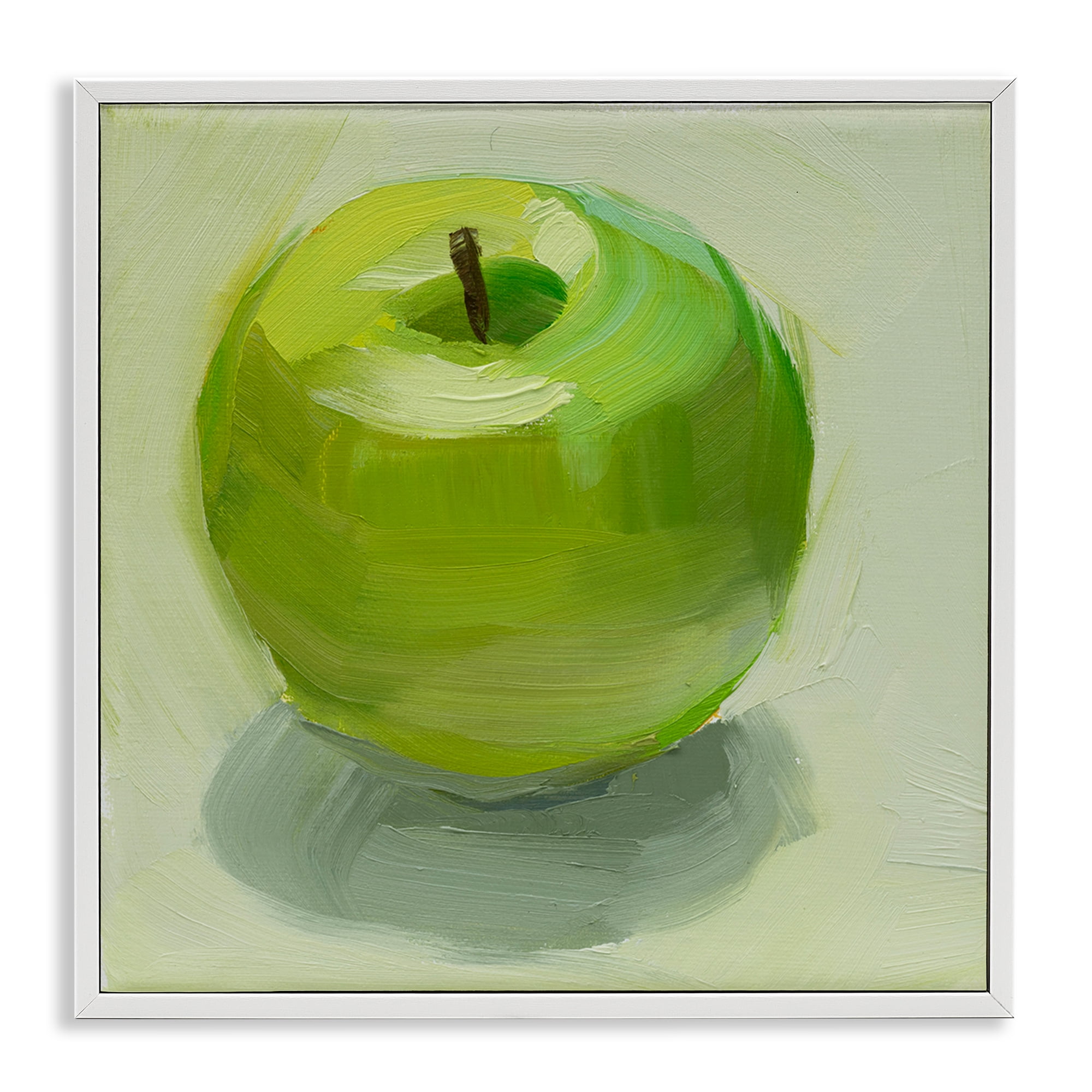 Stupell Industries Juicy Green Apple Food & Beverage Painting White Framed Art Print Wall Art, 17 x 17