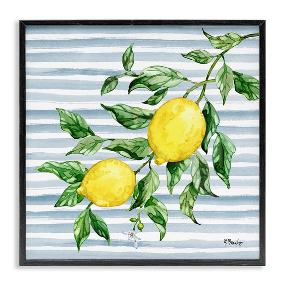 Stupell Industries Farmhouse Juicy Lemon Vine on Blue Black Framed Giclee Art, 24 x 24, by Paul Brent