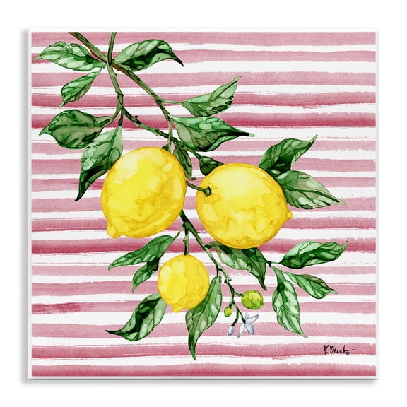 Stupell Industries Juicy Lemon Vine on Pink Wall Plaque Art design by Paul Brent, 12 x 12