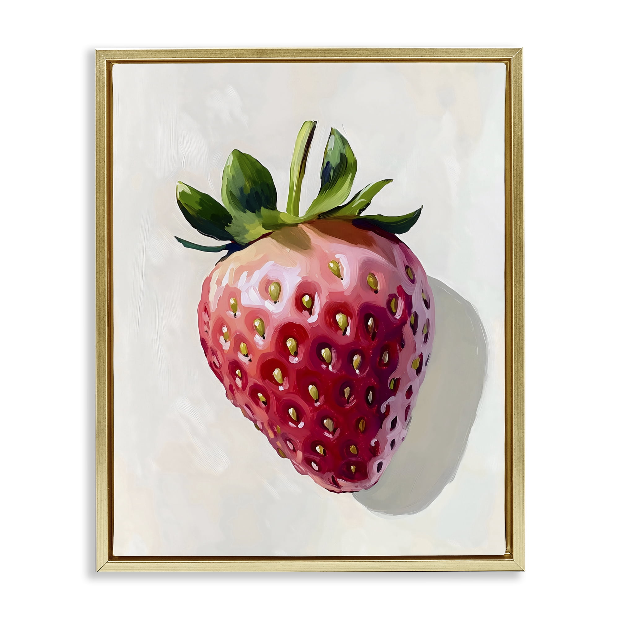 Stupell Industries Juicy Shine Strawberry Gold Framed Floater Canvas Wall Art, design by The Prints Vibe