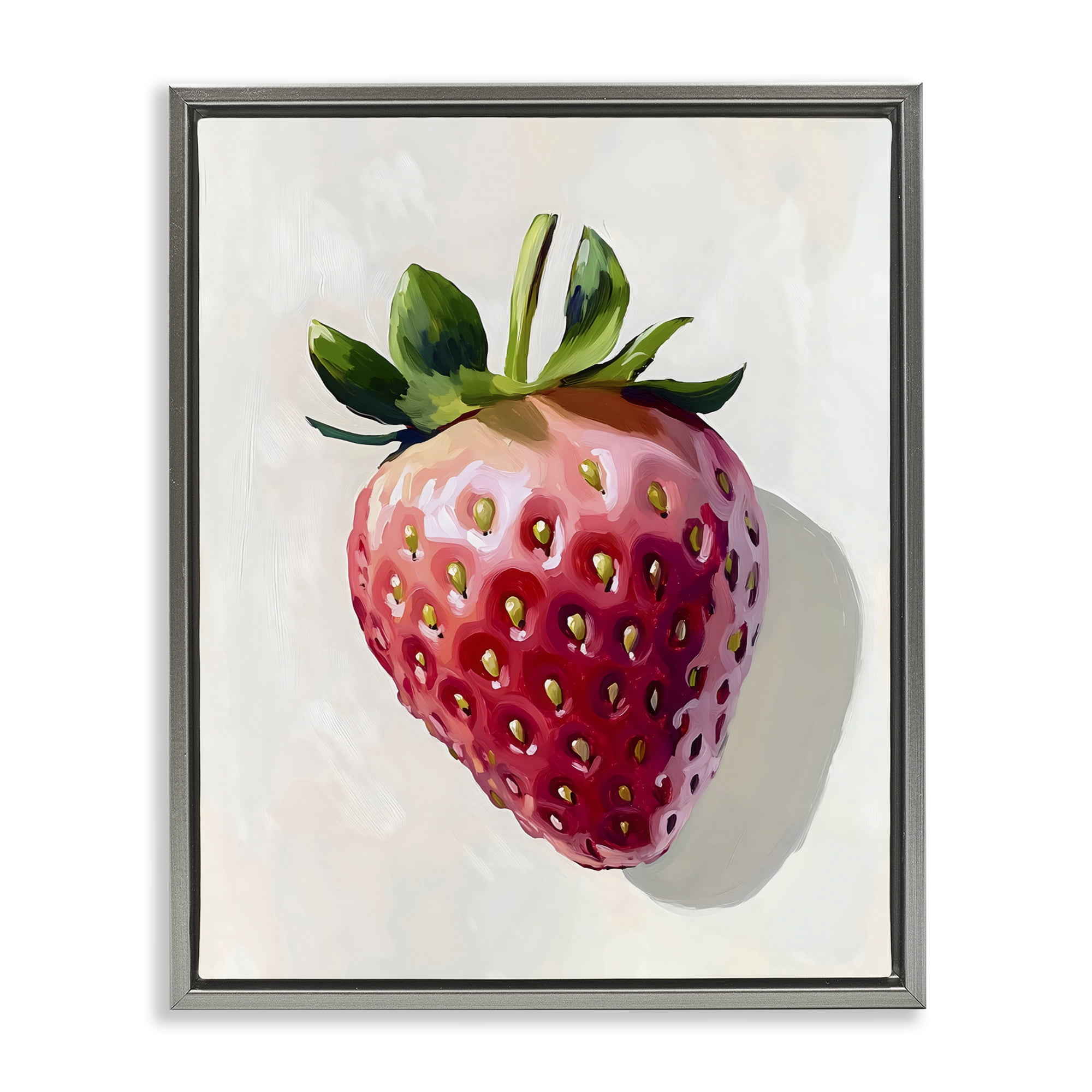 Stupell Industries Juicy Shine Strawberry Gray Framed Floater Canvas Wall Art, design by The Prints Vibe