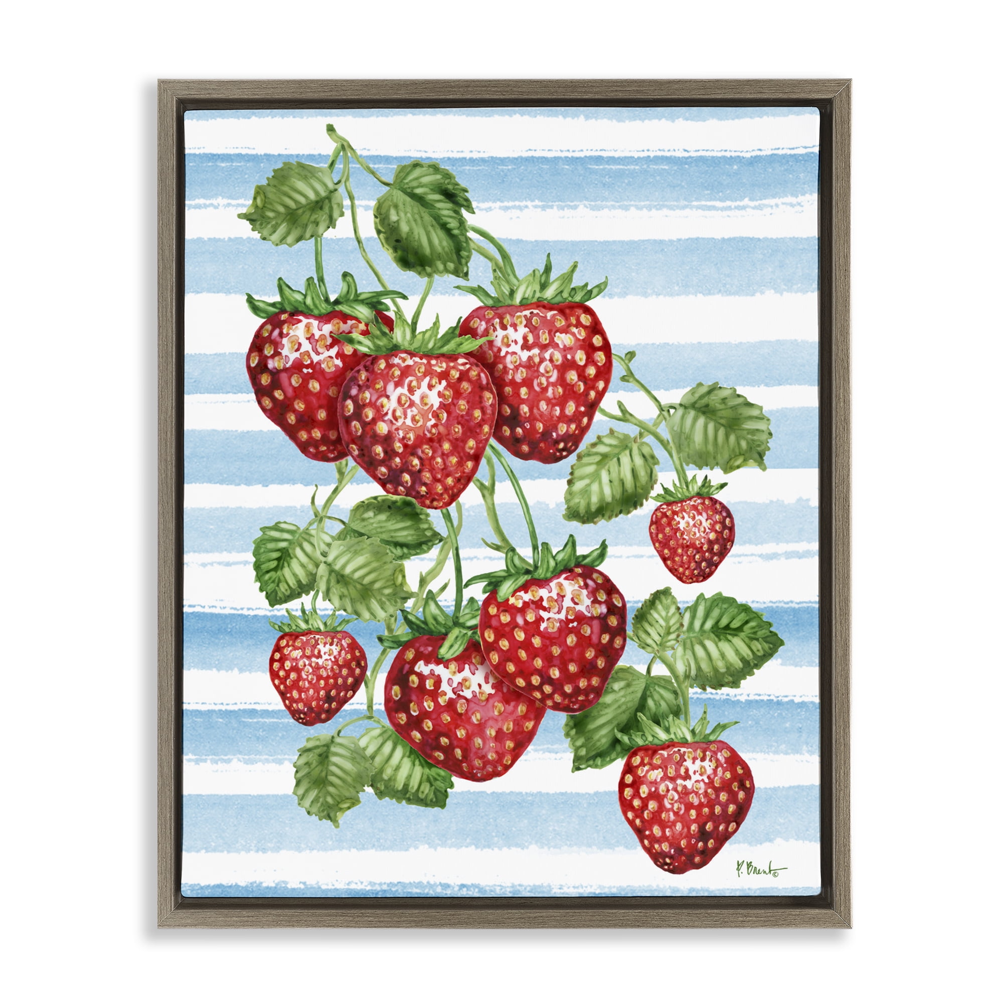 Stupell Industries Juicy Strawberry Vine Brown Framed Floater Canvas Wall Art, design by Paul Brent