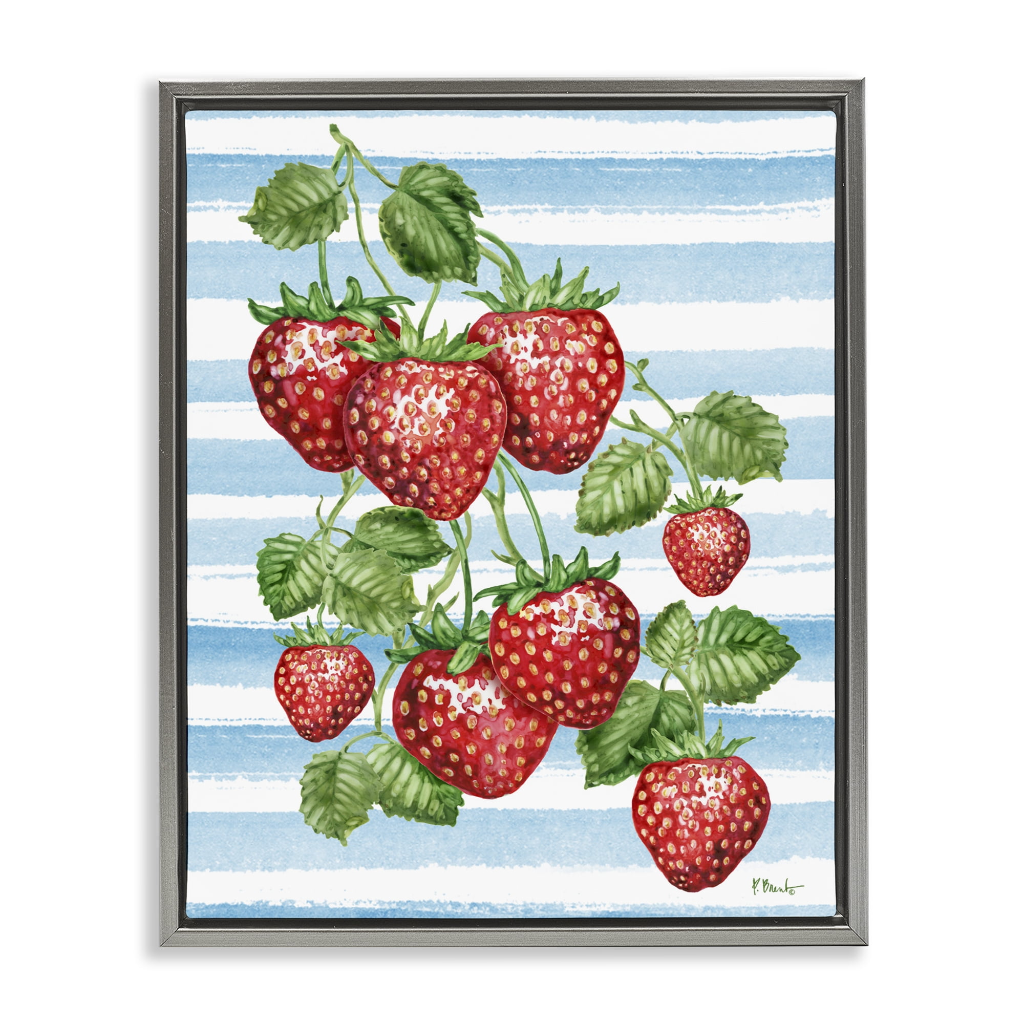 Stupell Industries Juicy Strawberry Vine Gray Framed Floater Canvas Wall Art, design by Paul Brent