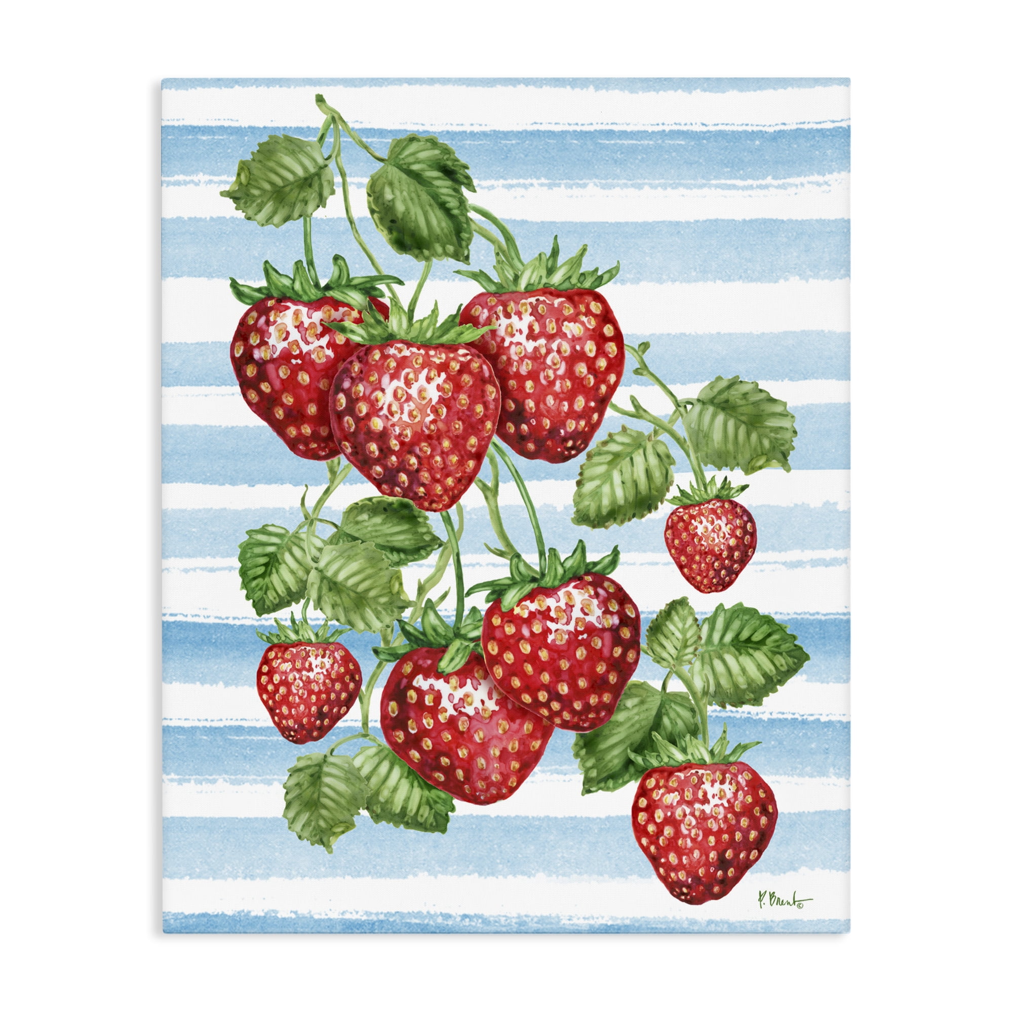 Stupell Industries Juicy Strawberry Vine on Stripes Canvas Wall Art, design by Paul Brent