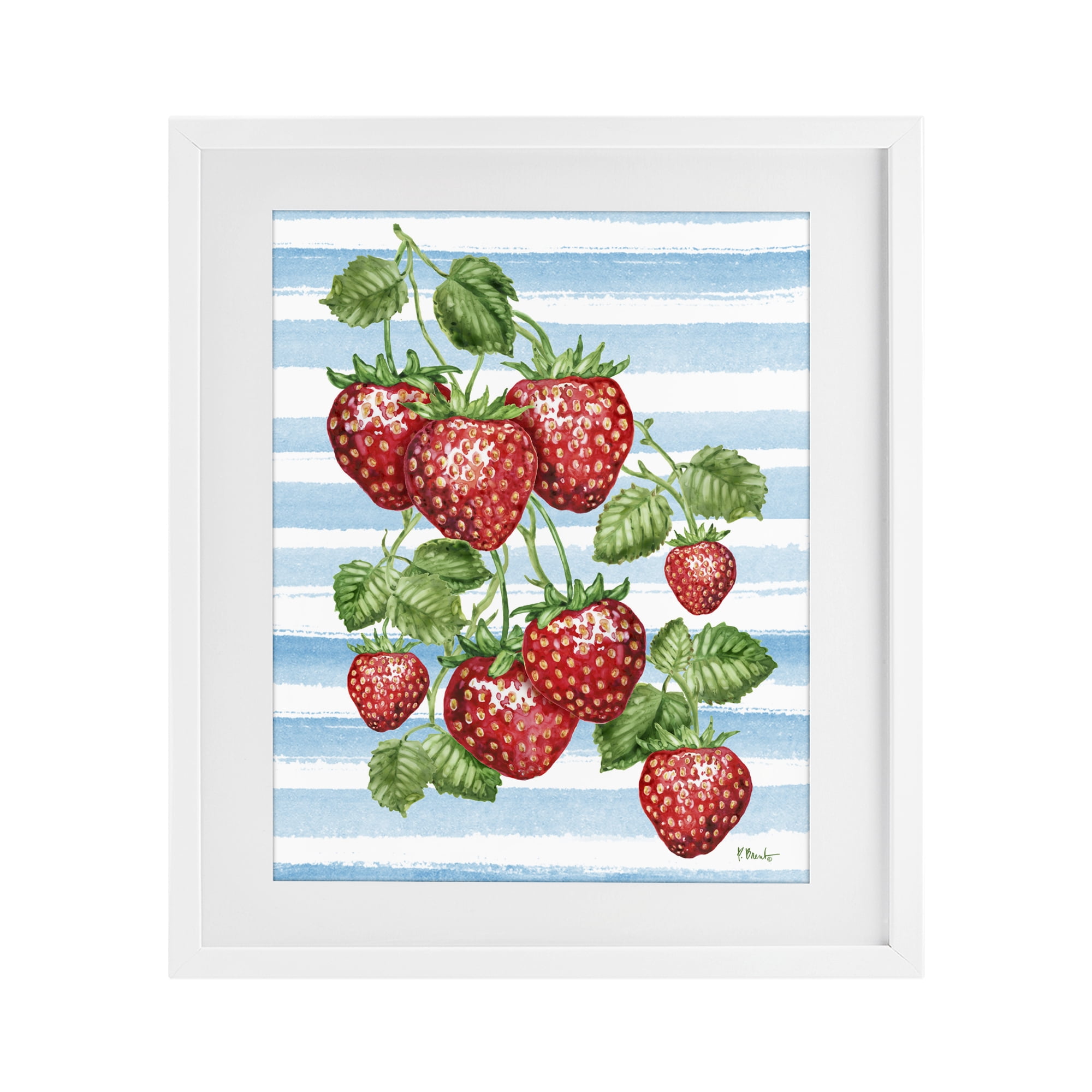 Stupell Industries Juicy Strawberry Vine on Stripes White Framed Print Under Glass, design by Paul Brent