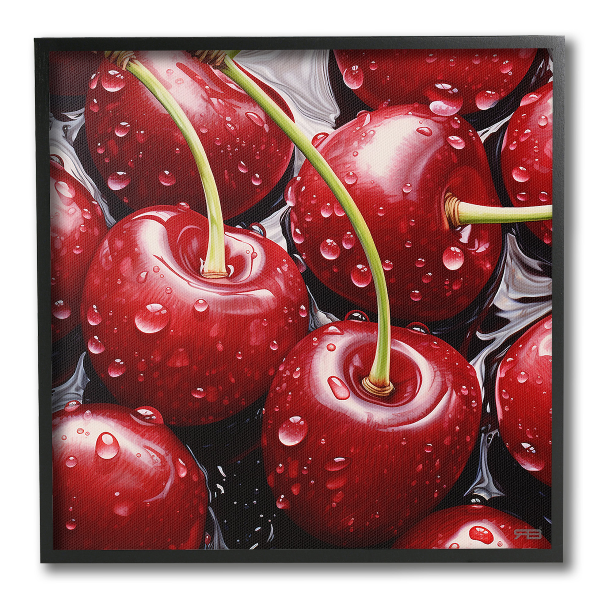 Stupell Industries Juicy Summer Cherries Food & Beverage Painting Black Framed Art Print Wall Art, 24 x 24