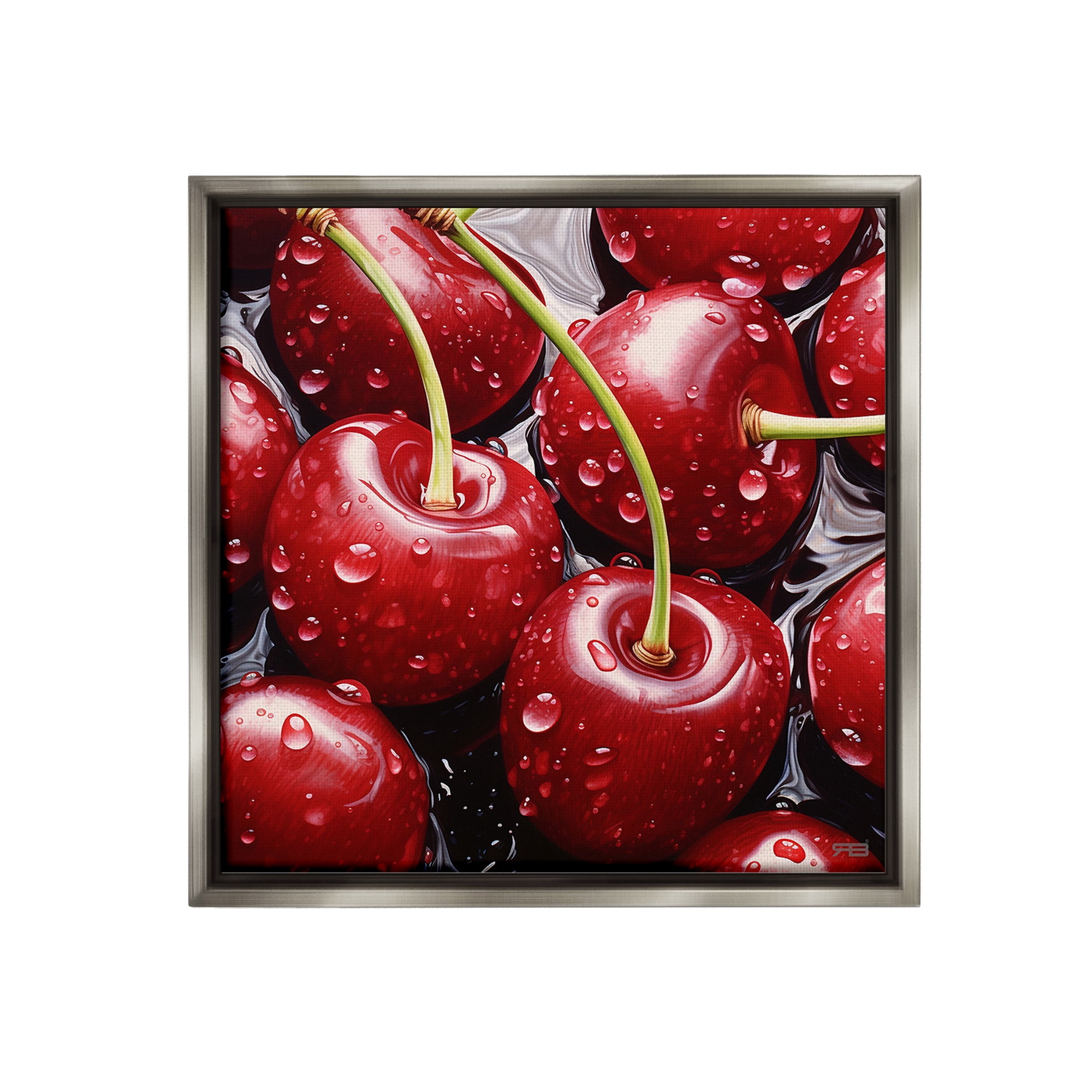 Stupell Industries Juicy Summer Cherries Food & Beverage Painting Gray Floater Framed Canvas Art Print Wall Art, 18 x 18